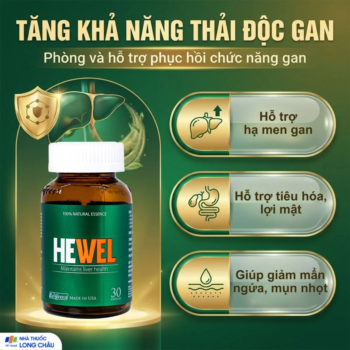 VIÊN UỐNG HỖ TRỢ TĂNG KHẢ NĂNG THẢI ĐỘC GAN HEWEL ECOGREEN 30V 3