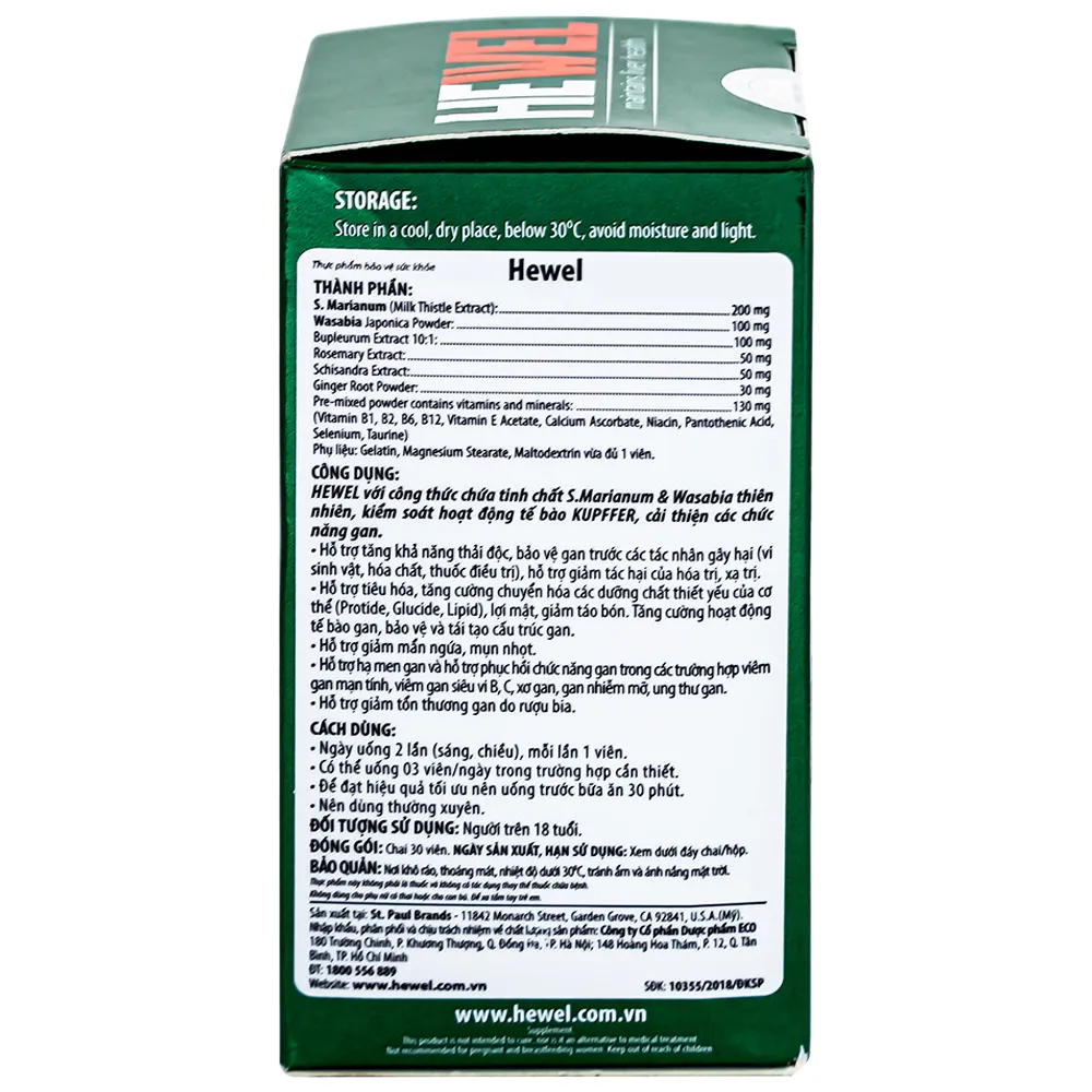 VIÊN UỐNG HỖ TRỢ TĂNG KHẢ NĂNG THẢI ĐỘC GAN HEWEL ECOGREEN 30V 10