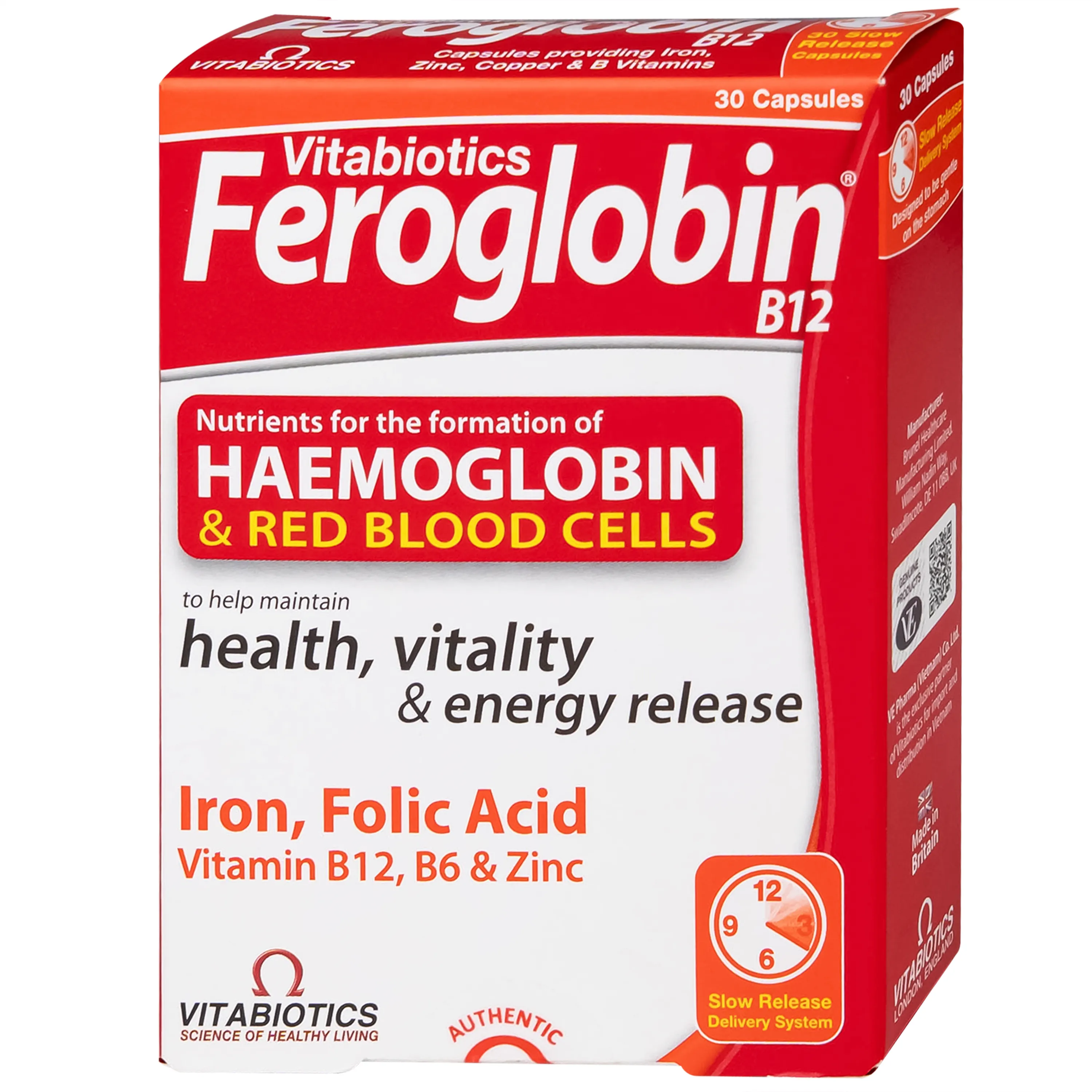 VIÊN UỐNG HỖ TRỢ TĂNG KHẢ NĂNG TẠO MÁU FEROGLOBIN B12 VITABIOTICS 30V