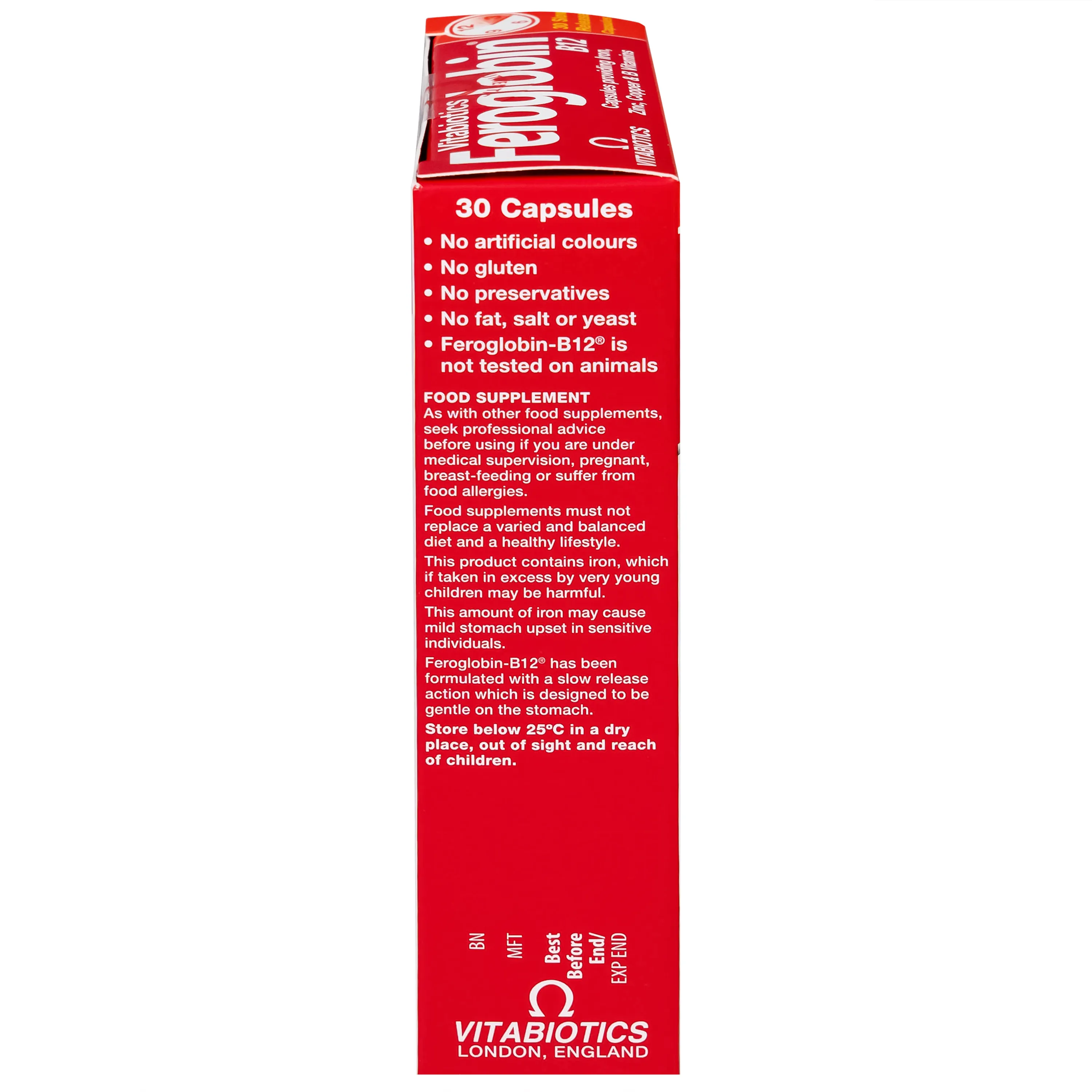 VIÊN UỐNG HỖ TRỢ TĂNG KHẢ NĂNG TẠO MÁU FEROGLOBIN B12 VITABIOTICS 30V 10