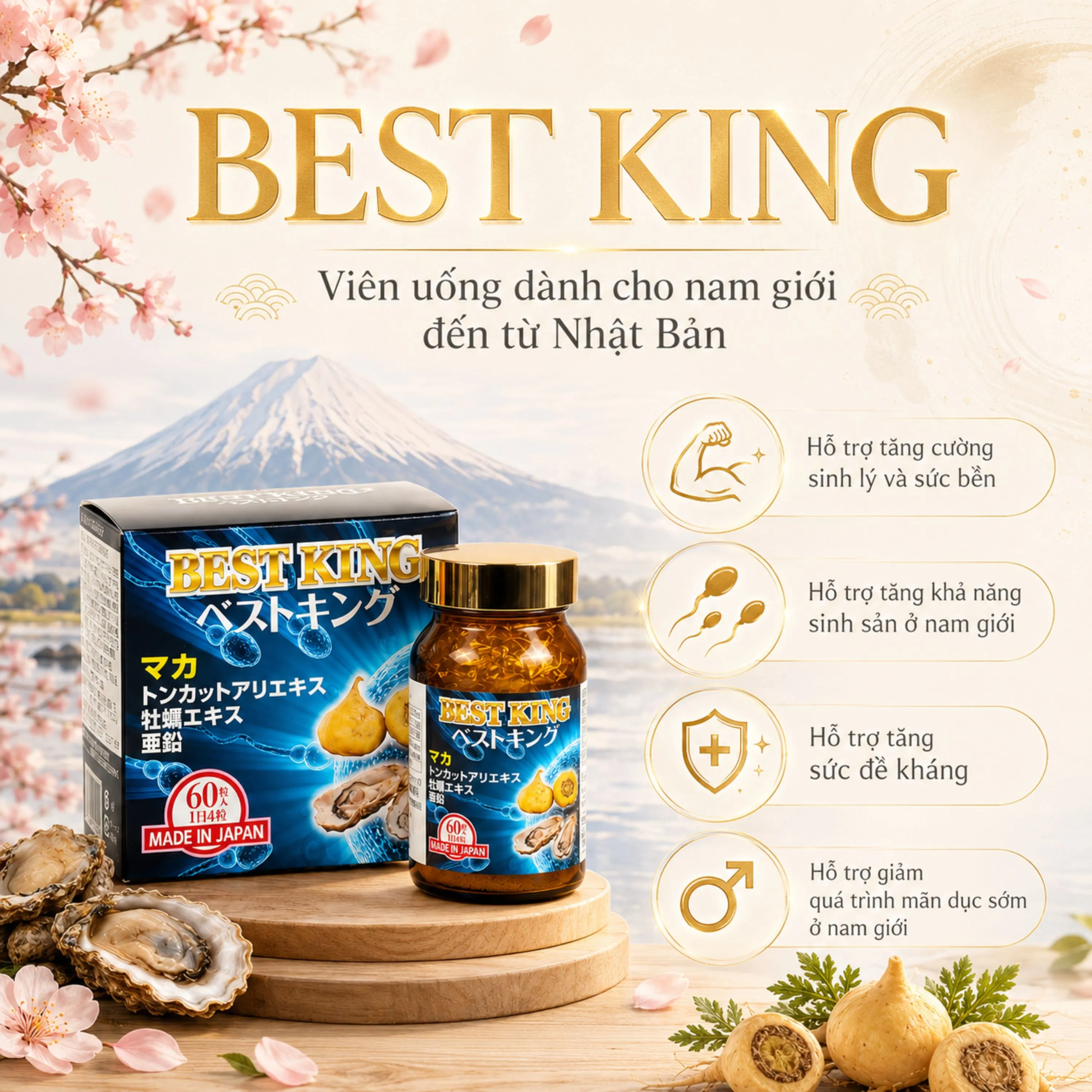 VIÊN UỐNG HỖ TRỢ TĂNG SINH LÝ VÀ KHẢ NĂNG SINH SẢN NAM GIỚI BEST KING JPANWELL 60V 2