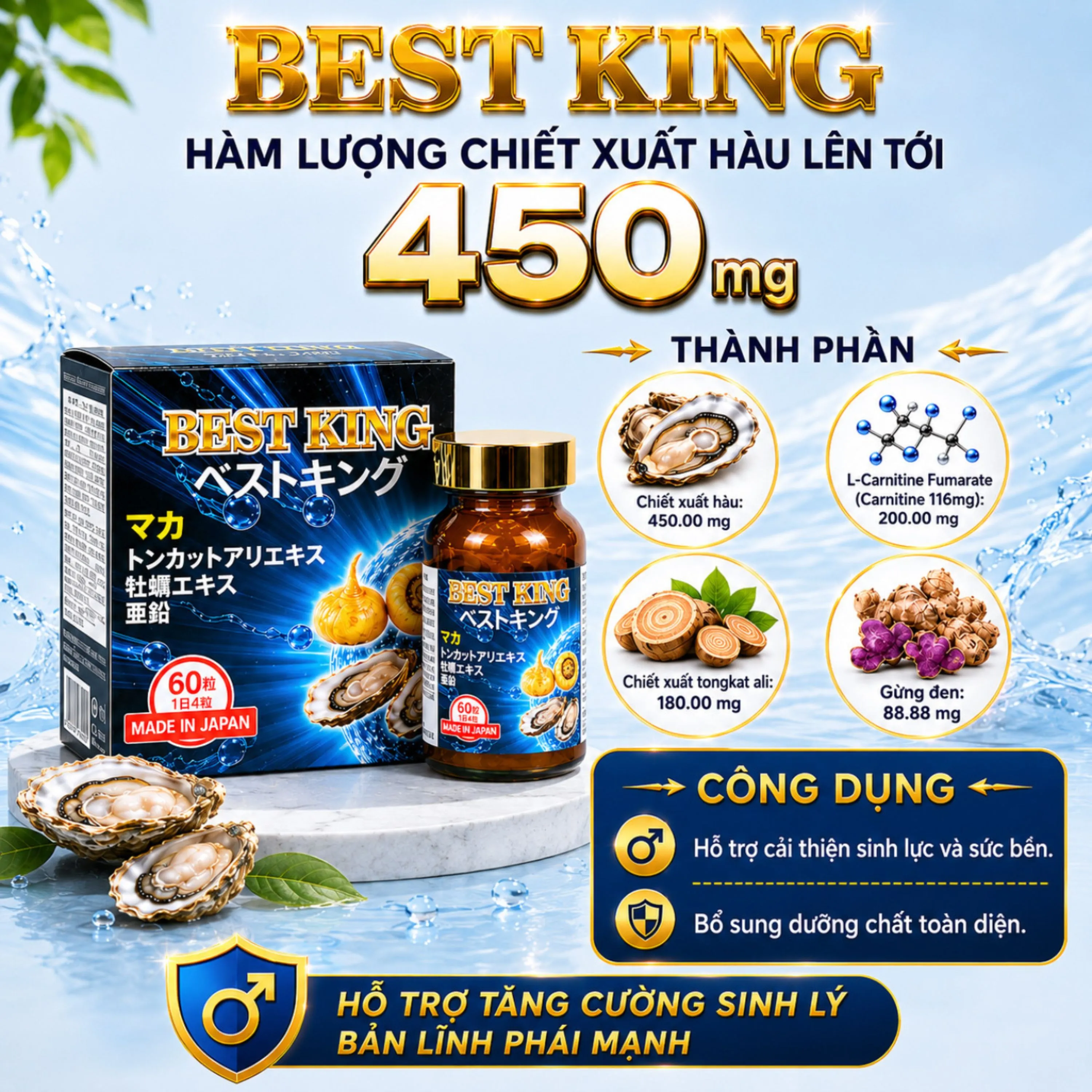 VIÊN UỐNG HỖ TRỢ TĂNG SINH LÝ VÀ KHẢ NĂNG SINH SẢN NAM GIỚI BEST KING JPANWELL 60V 4