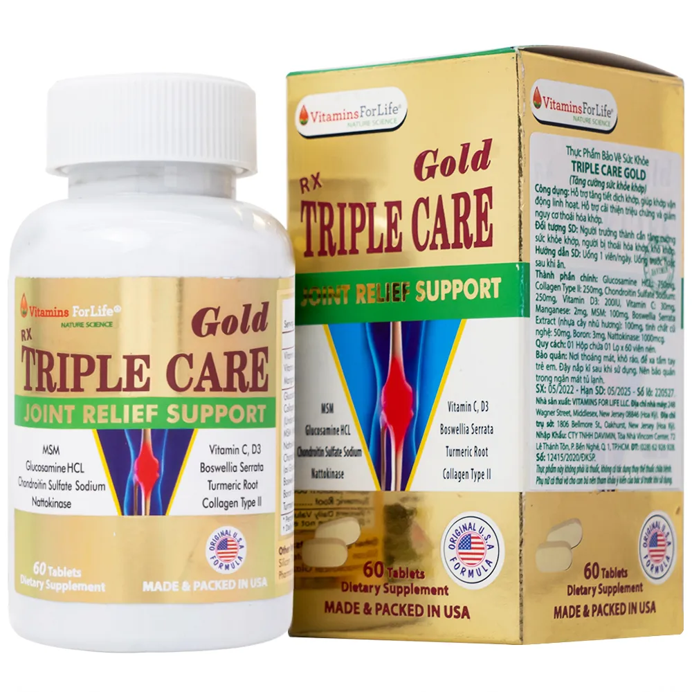 VIÊN UỐNG HỖ TRỢ TĂNG TIẾT DỊCH KHỚP TRIPLE CARE GOLD VITAMINS FOR LIFE 60V