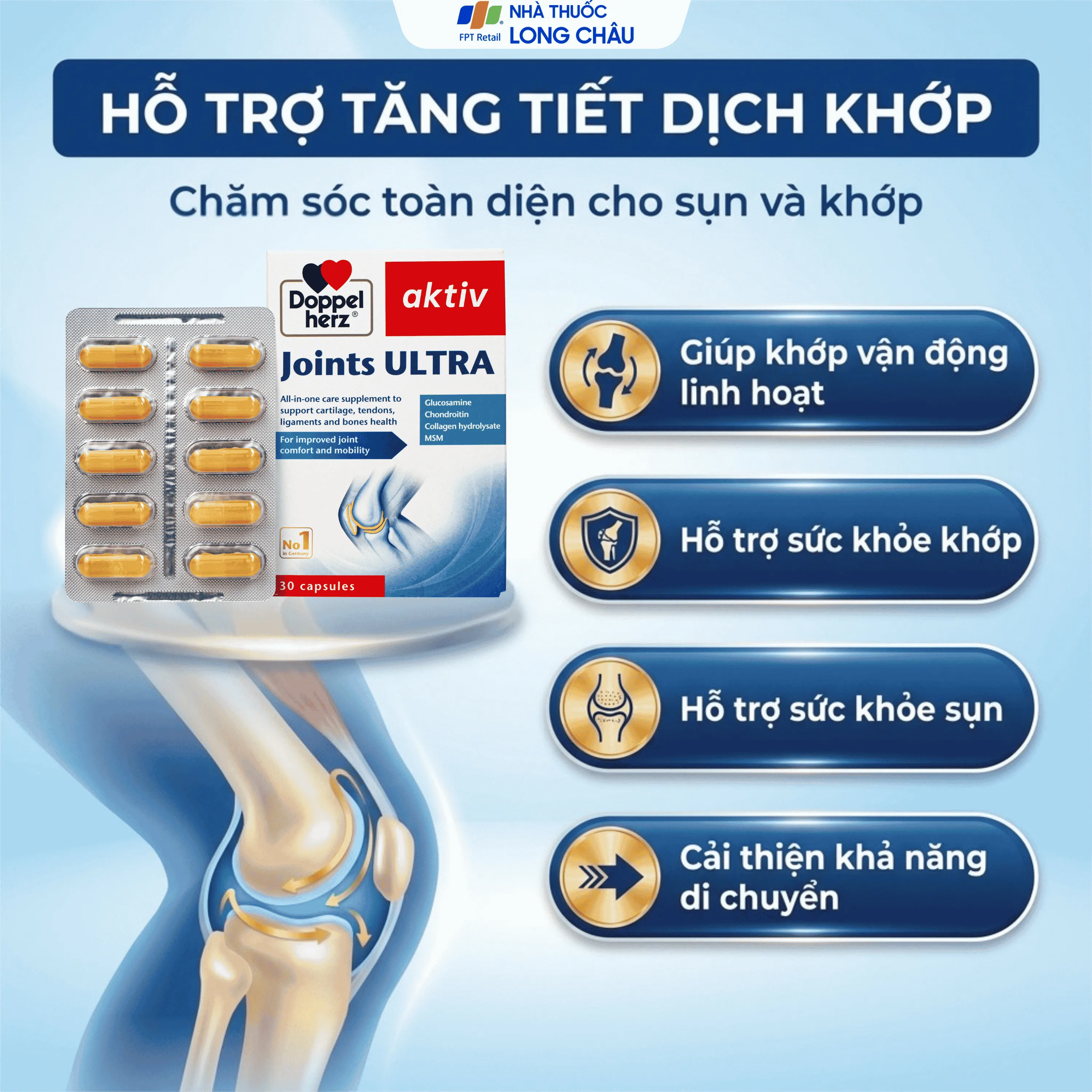 VIÊN UỐNG HỖ TRỢ TĂNG TIẾT DỊCH KHỚP JOINTS ULTRA DOPPELHERZ 3X10 3