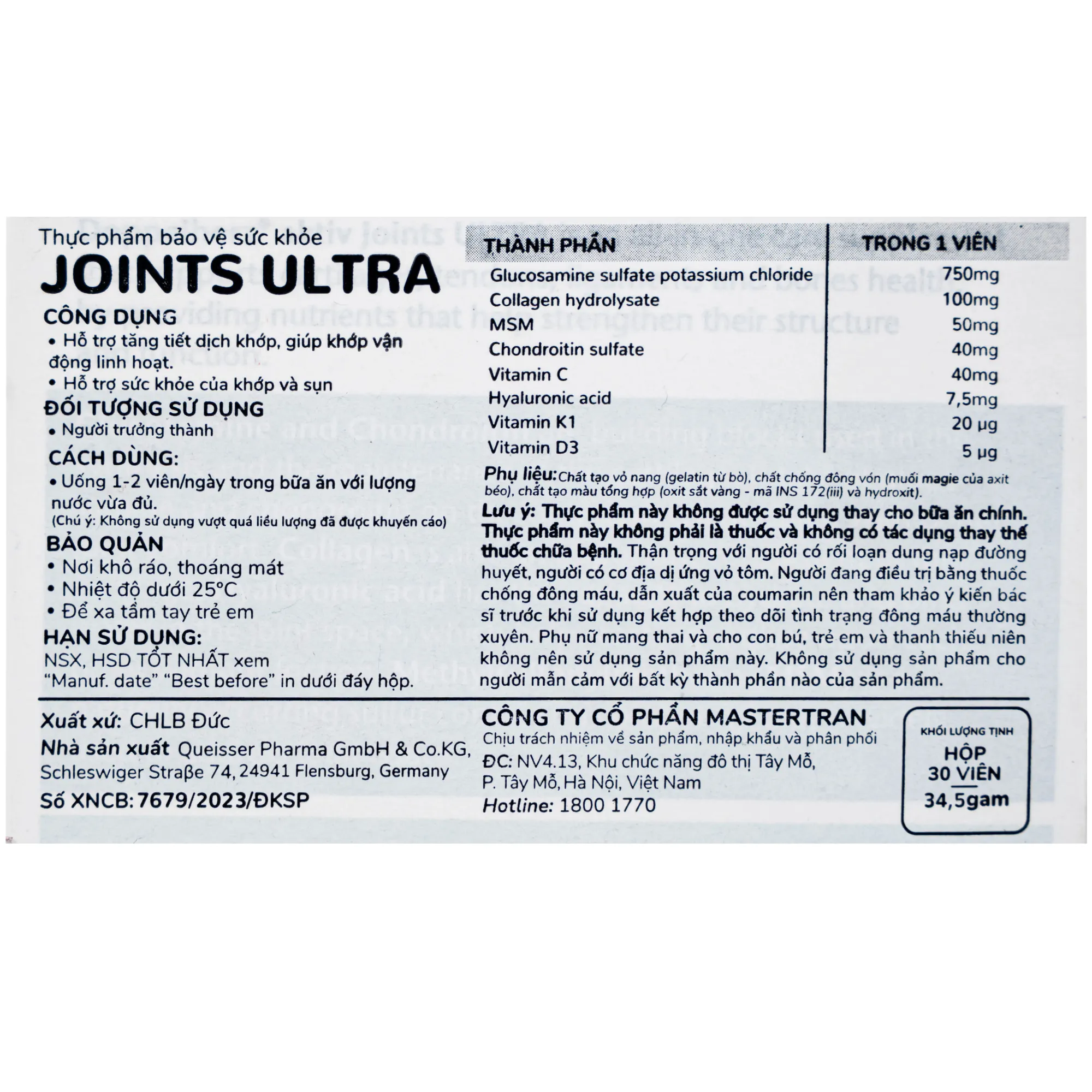 VIÊN UỐNG HỖ TRỢ TĂNG TIẾT DỊCH KHỚP JOINTS ULTRA DOPPELHERZ 3X10 14