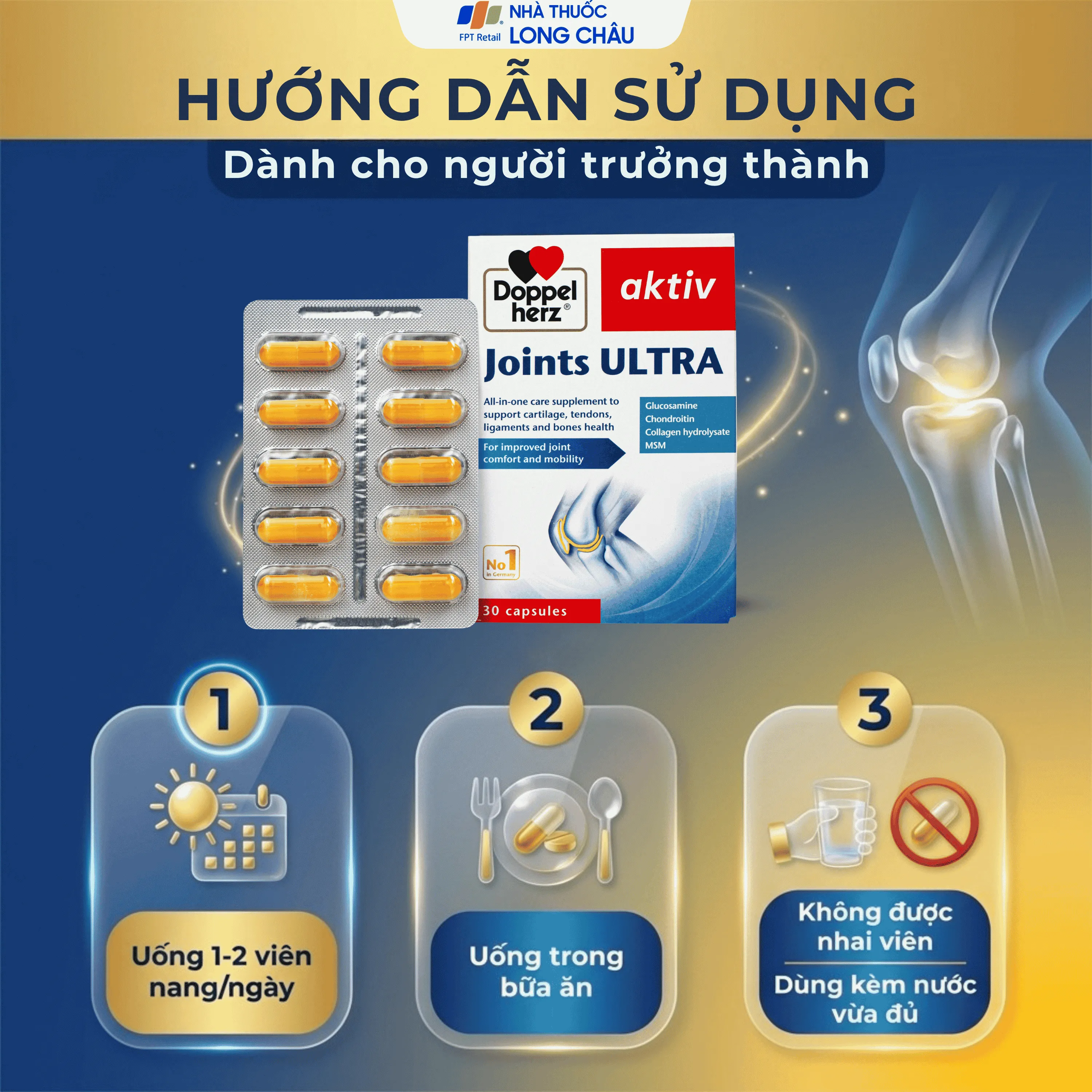 VIÊN UỐNG HỖ TRỢ TĂNG TIẾT DỊCH KHỚP JOINTS ULTRA DOPPELHERZ 3X10 6