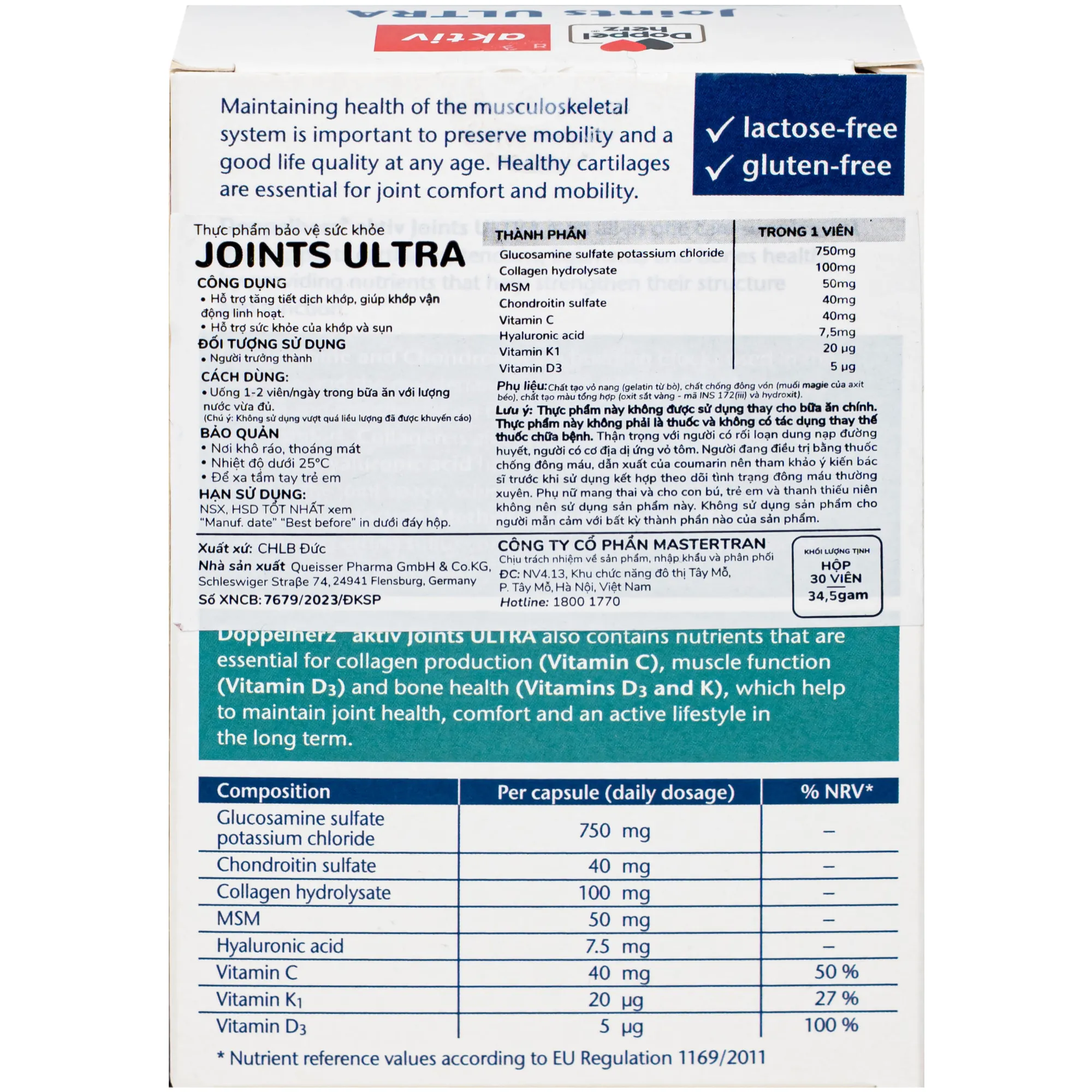VIÊN UỐNG HỖ TRỢ TĂNG TIẾT DỊCH KHỚP JOINTS ULTRA DOPPELHERZ 3X10 8