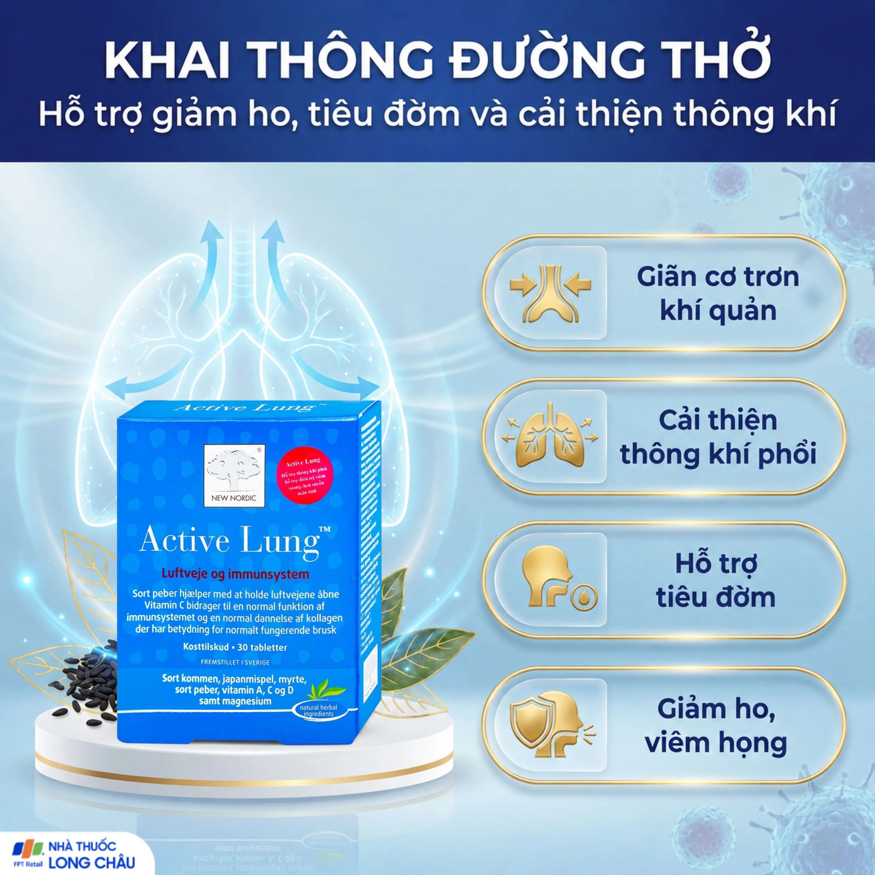 VIÊN UỐNG HỖ TRỢ THÔNG KHÍ PHỔI ACTIVE LUNG NEW NORDIC 2X15 3