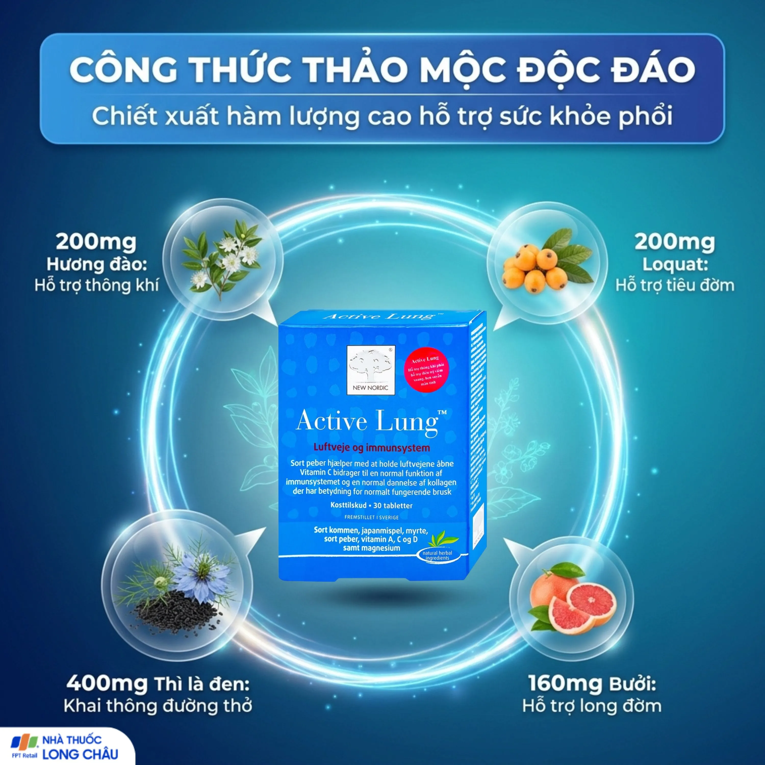 VIÊN UỐNG HỖ TRỢ THÔNG KHÍ PHỔI ACTIVE LUNG NEW NORDIC 2X15 4