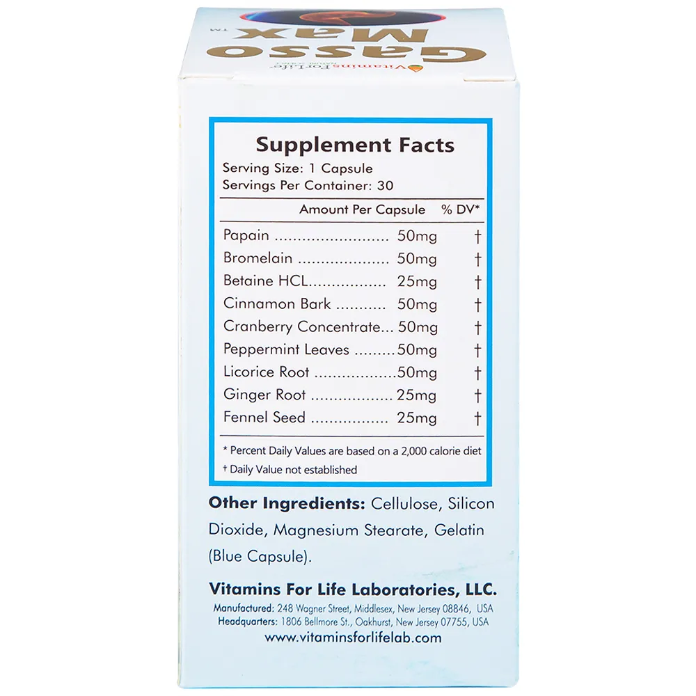 VIÊN UỐNG HỖ TRỢ TIÊU HÓA GASSOMAX VITAMINS FOR LIFE 30V 9