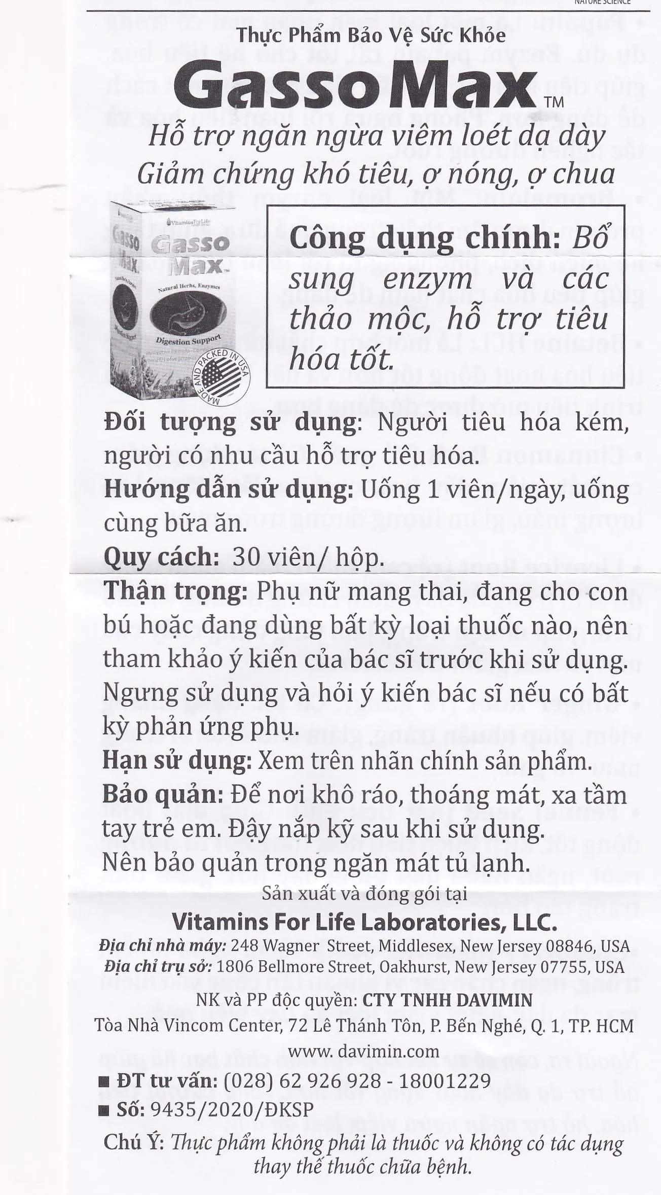 VIÊN UỐNG HỖ TRỢ TIÊU HÓA GASSOMAX VITAMINS FOR LIFE 30V 13