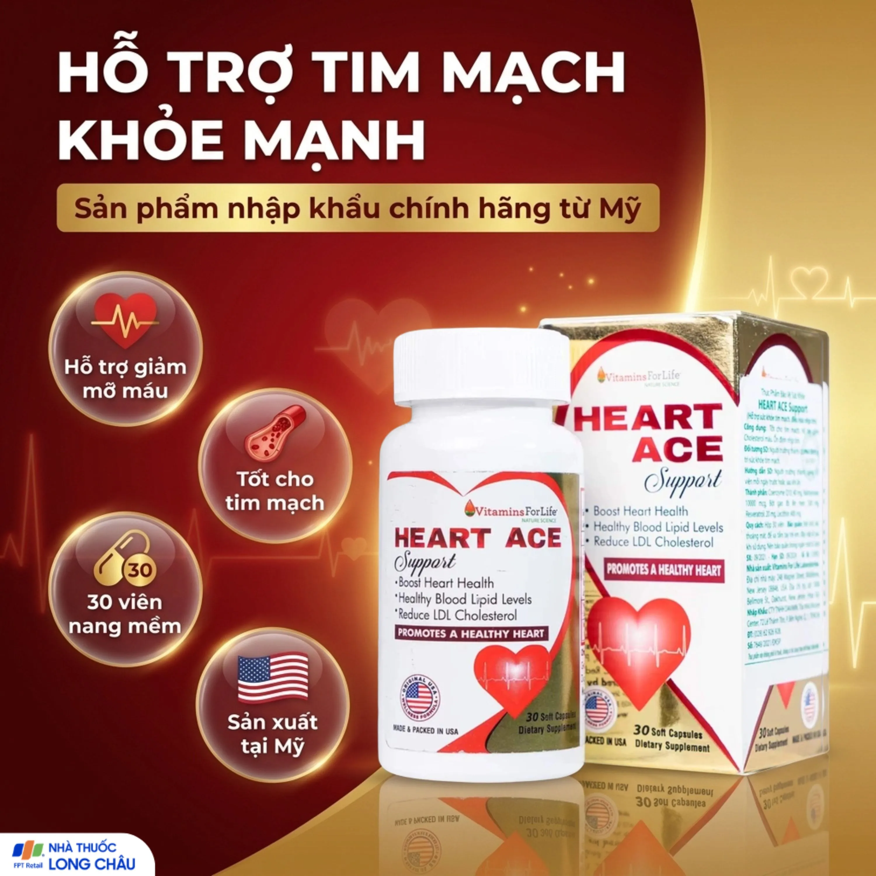 VIÊN UỐNG HỖ TRỢ TIM MẠCH HEART ACE SUPPORT VITAMINS FOR LIFE 30V 2