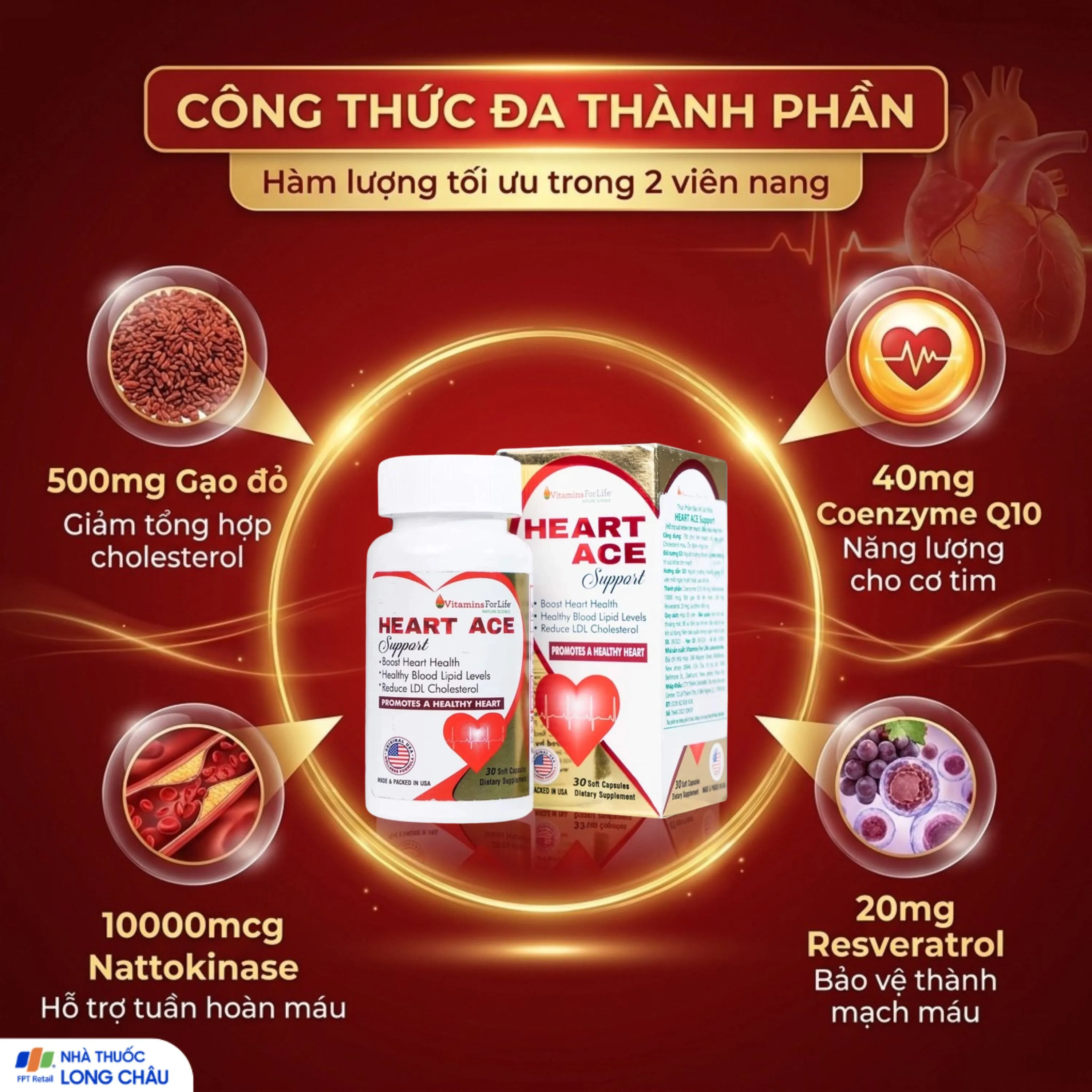 VIÊN UỐNG HỖ TRỢ TIM MẠCH HEART ACE SUPPORT VITAMINS FOR LIFE 30V 3