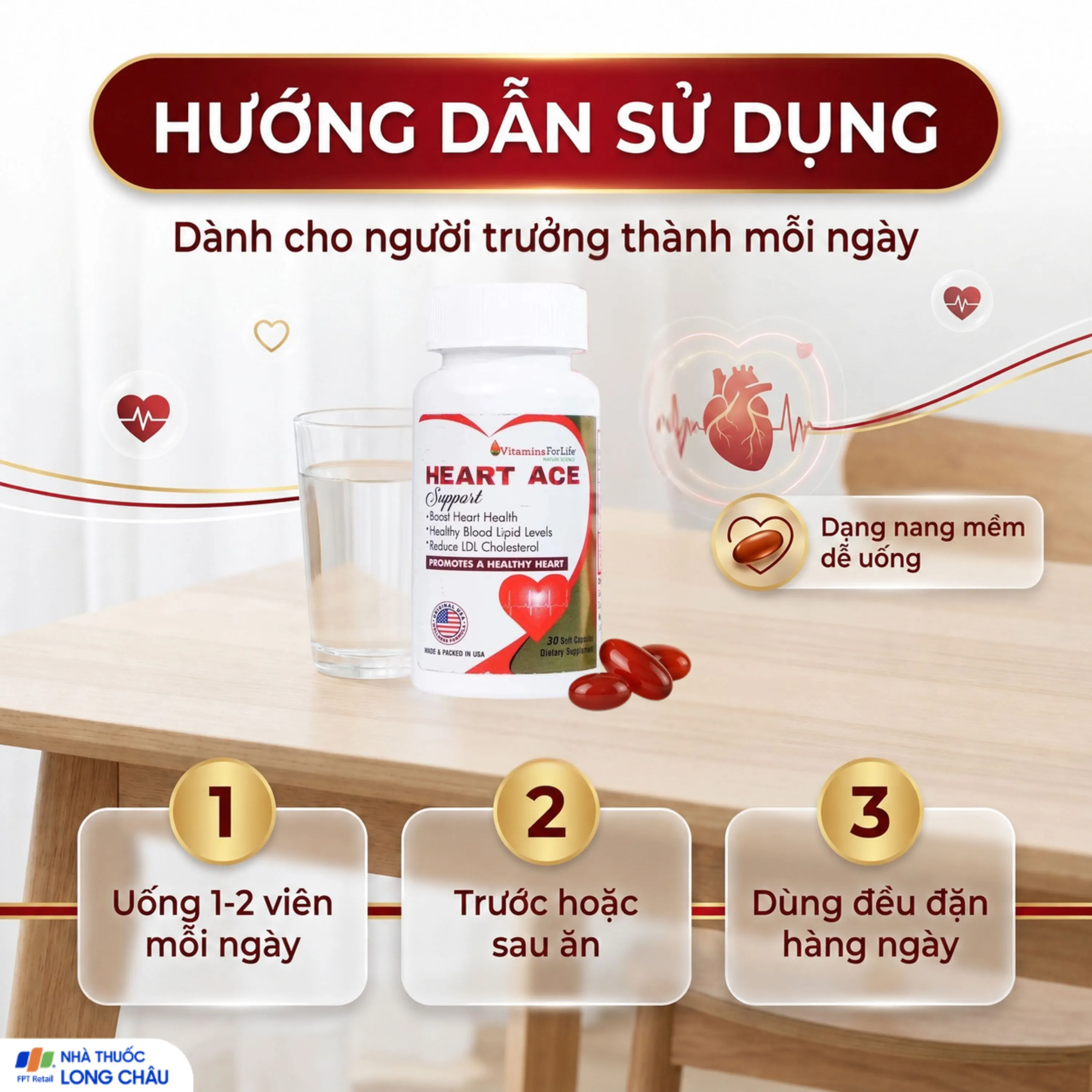 VIÊN UỐNG HỖ TRỢ TIM MẠCH HEART ACE SUPPORT VITAMINS FOR LIFE 30V 5