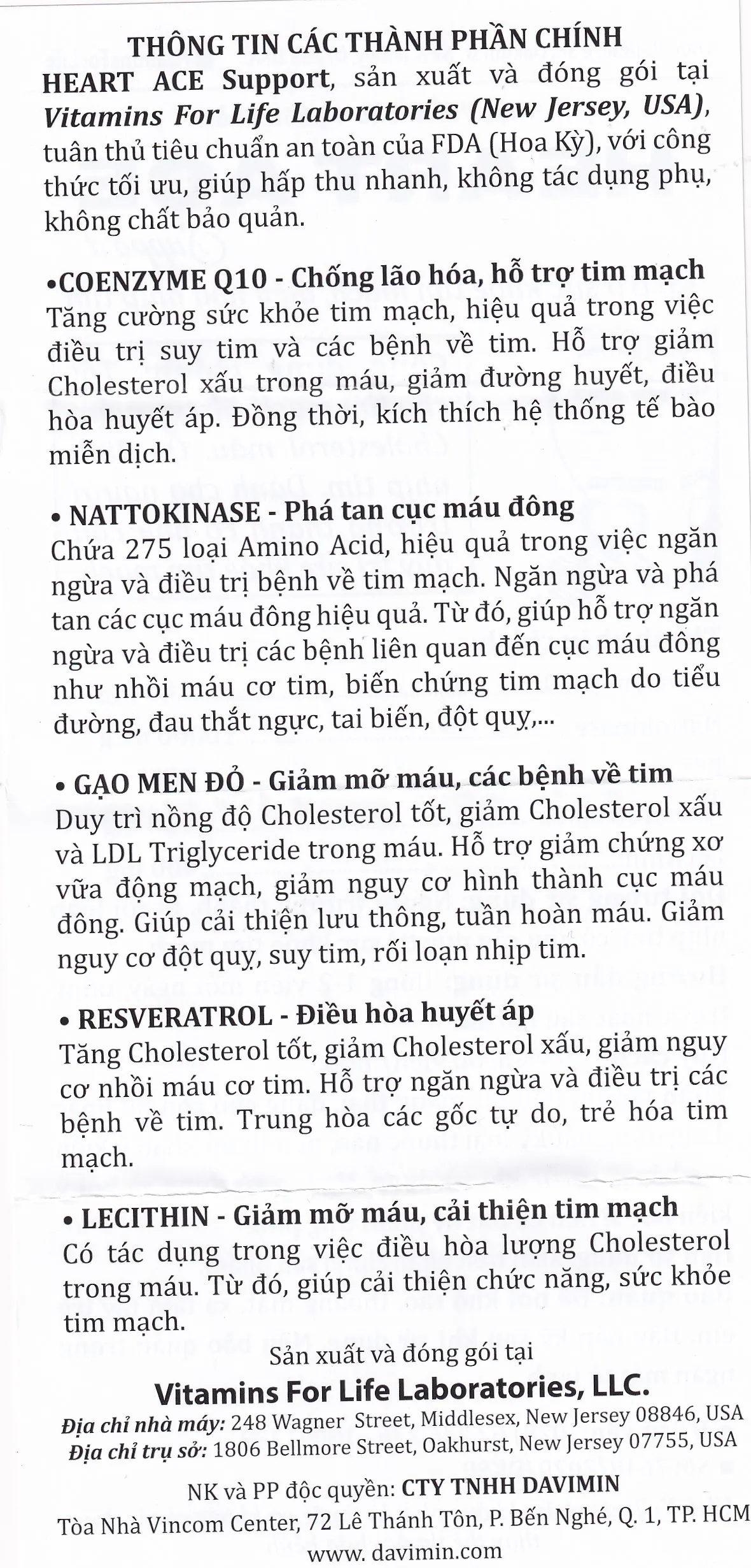 VIÊN UỐNG HỖ TRỢ TIM MẠCH HEART ACE SUPPORT VITAMINS FOR LIFE 30V 11