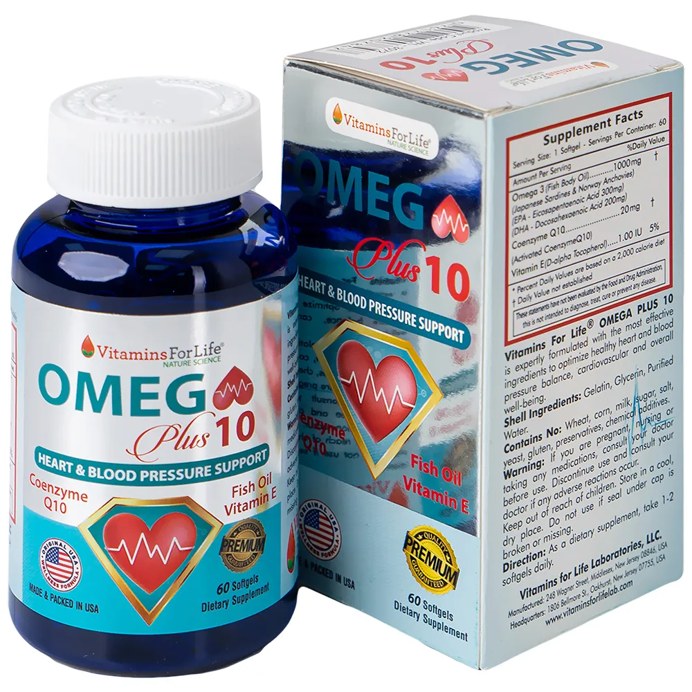 VIÊN UỐNG HỖ TRỢ TIM MẠCH OMEGA PLUS 10 VITAMINS FOR LIFE 60V