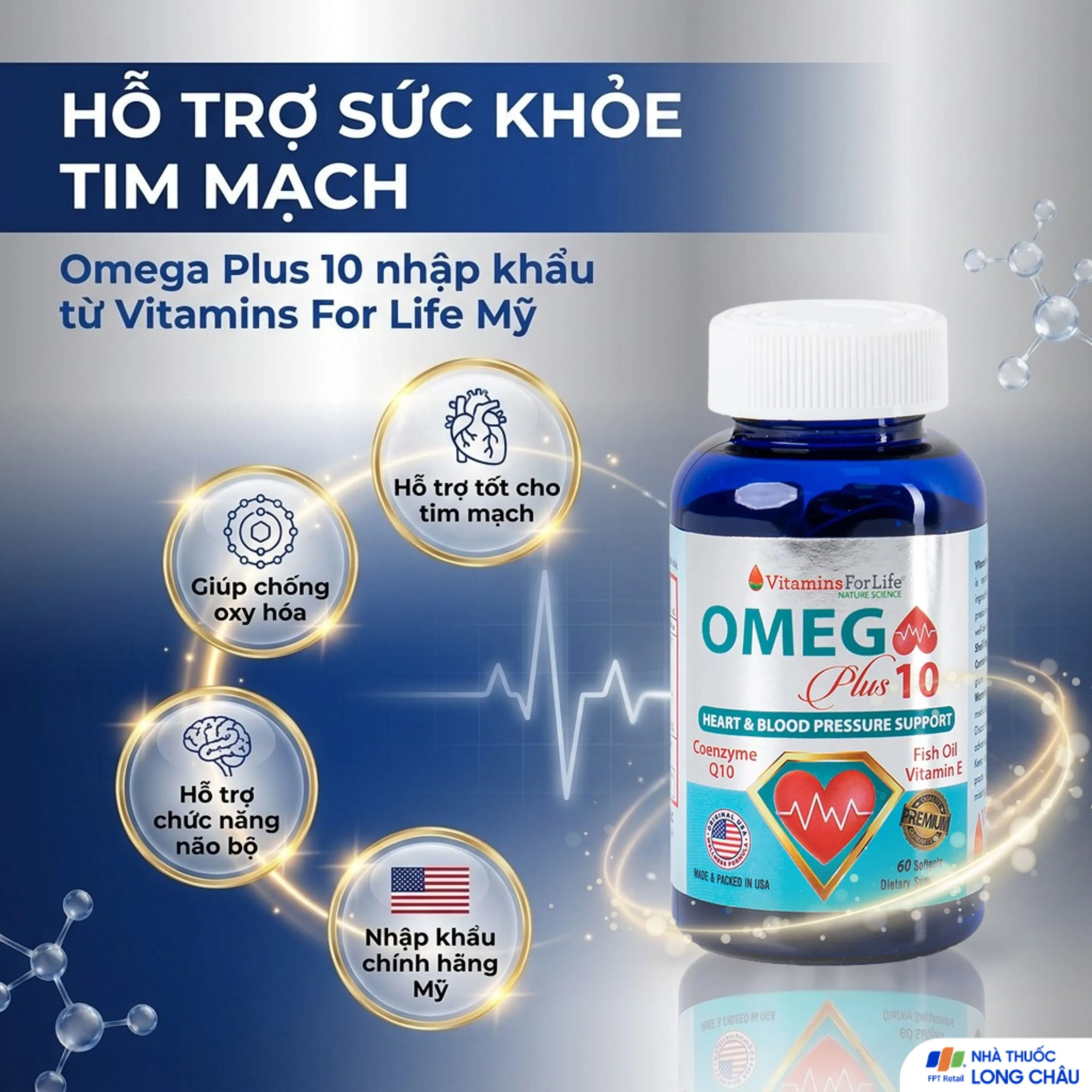VIÊN UỐNG HỖ TRỢ TIM MẠCH OMEGA PLUS 10 VITAMINS FOR LIFE 60V 2