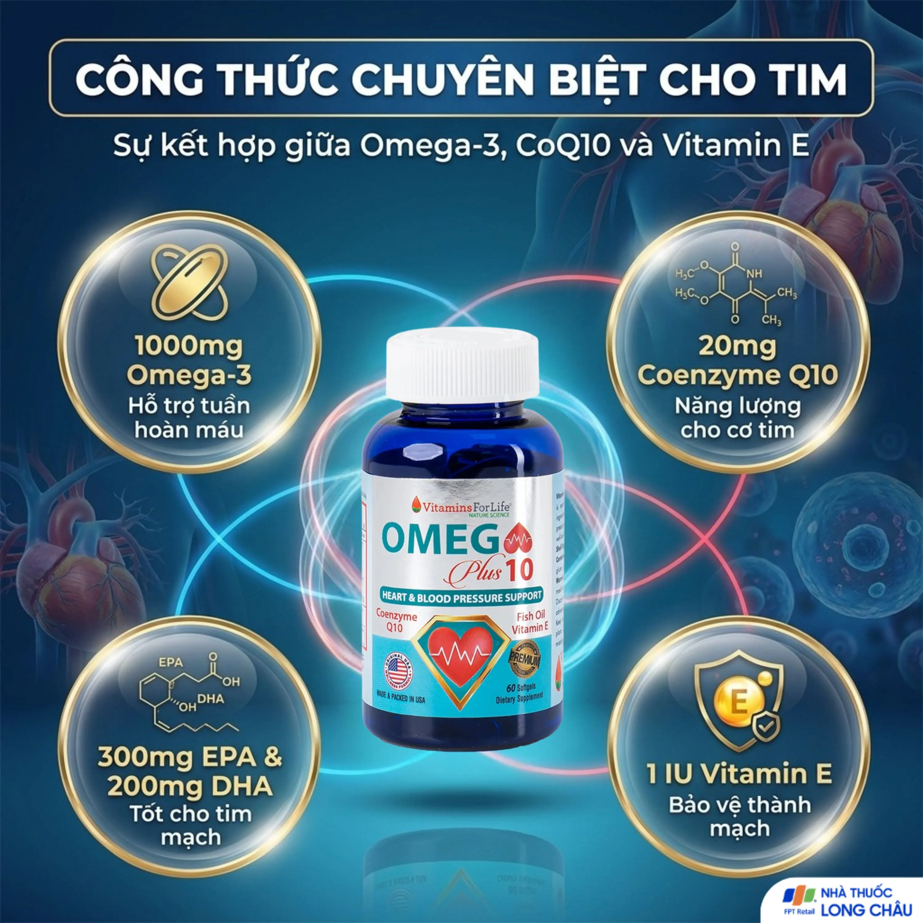 VIÊN UỐNG HỖ TRỢ TIM MẠCH OMEGA PLUS 10 VITAMINS FOR LIFE 60V 3