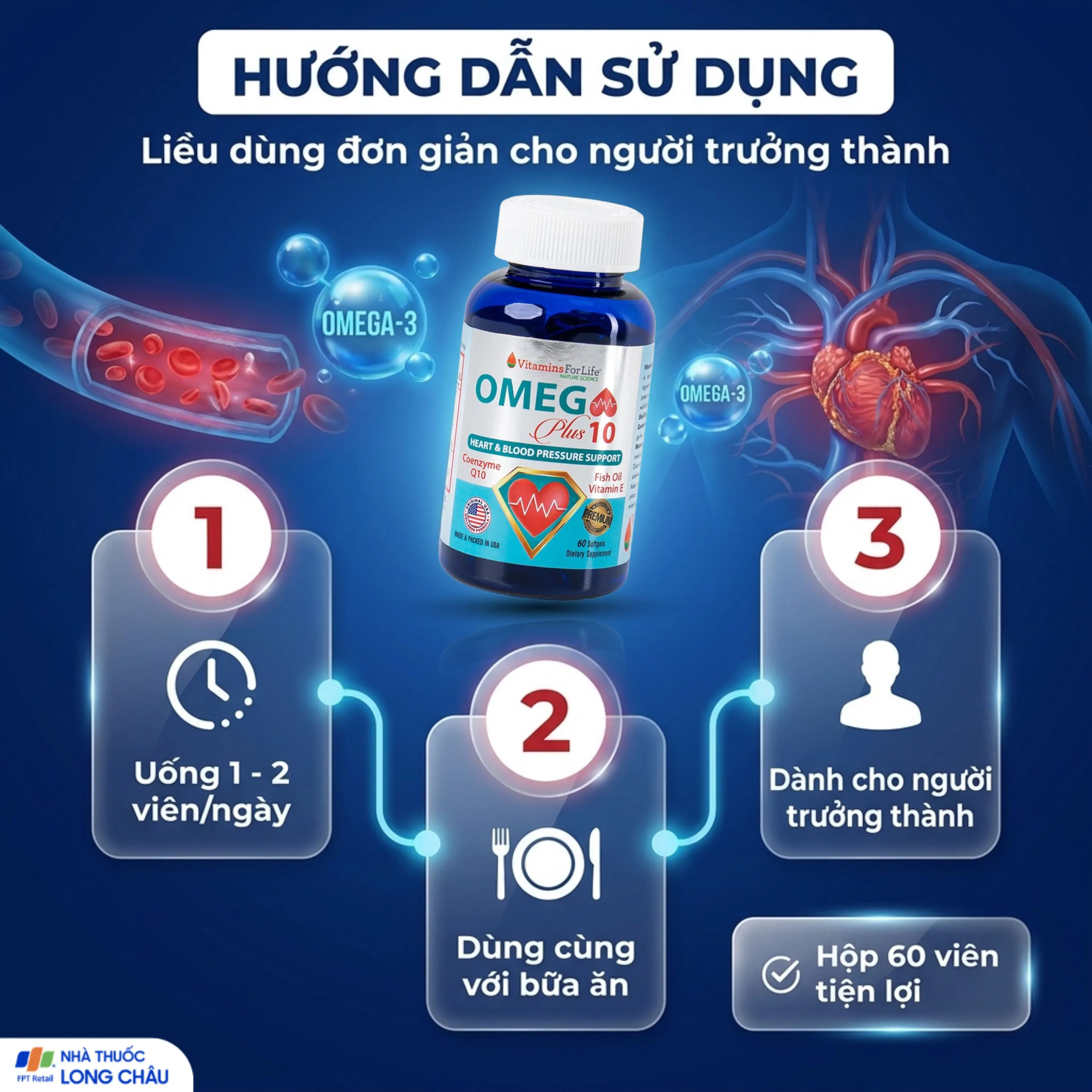 VIÊN UỐNG HỖ TRỢ TIM MẠCH OMEGA PLUS 10 VITAMINS FOR LIFE 60V 4