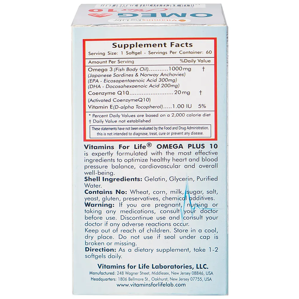 VIÊN UỐNG HỖ TRỢ TIM MẠCH OMEGA PLUS 10 VITAMINS FOR LIFE 60V 7