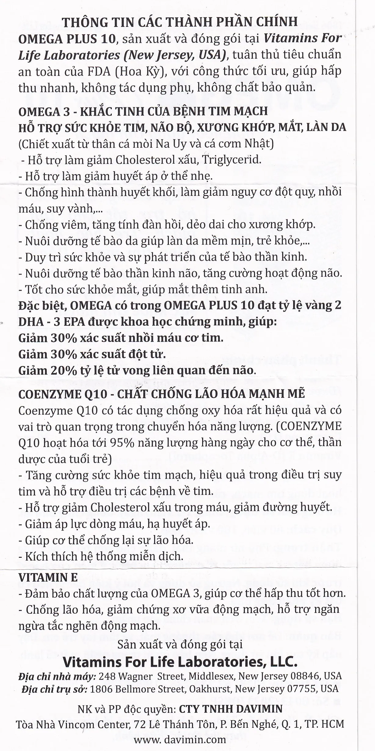 VIÊN UỐNG HỖ TRỢ TIM MẠCH OMEGA PLUS 10 VITAMINS FOR LIFE 60V 9