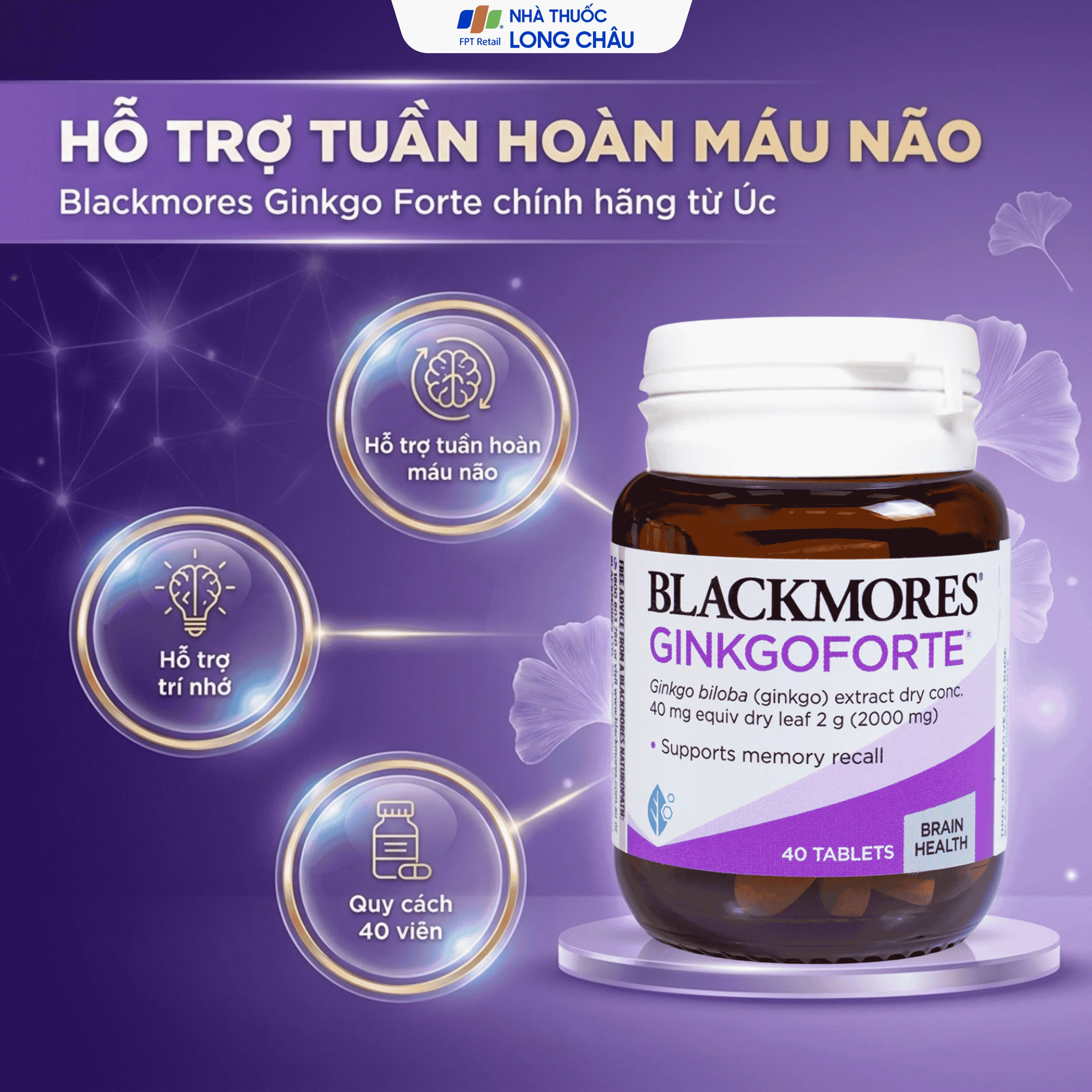 VIÊN UỐNG HỖ TRỢ TUẦN HOÀN MÁU NÃO BLACKMORES GINKGO FORTE 40V 2