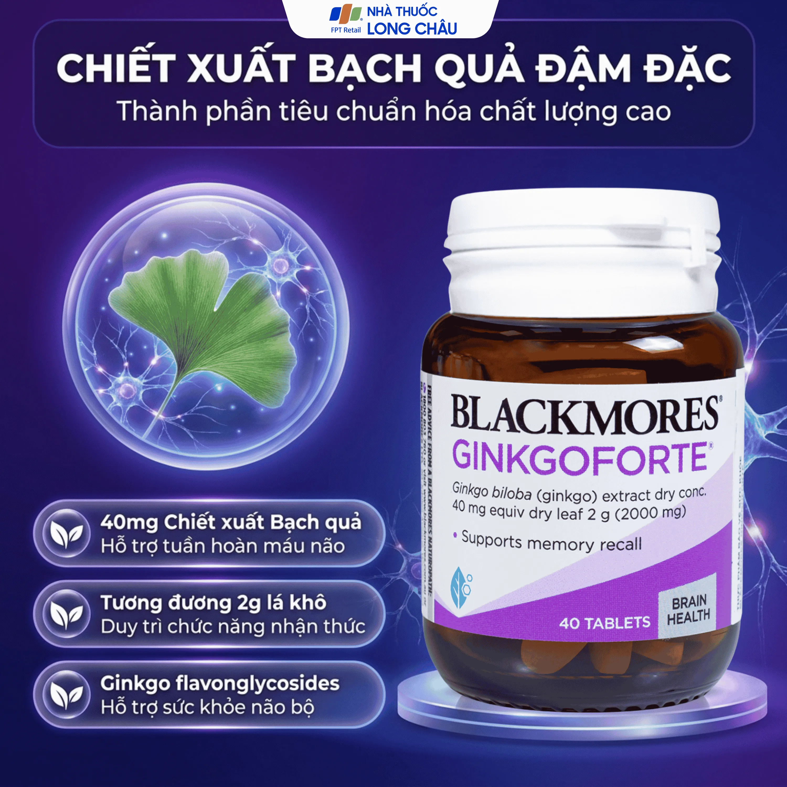 VIÊN UỐNG HỖ TRỢ TUẦN HOÀN MÁU NÃO BLACKMORES GINKGO FORTE 40V 3