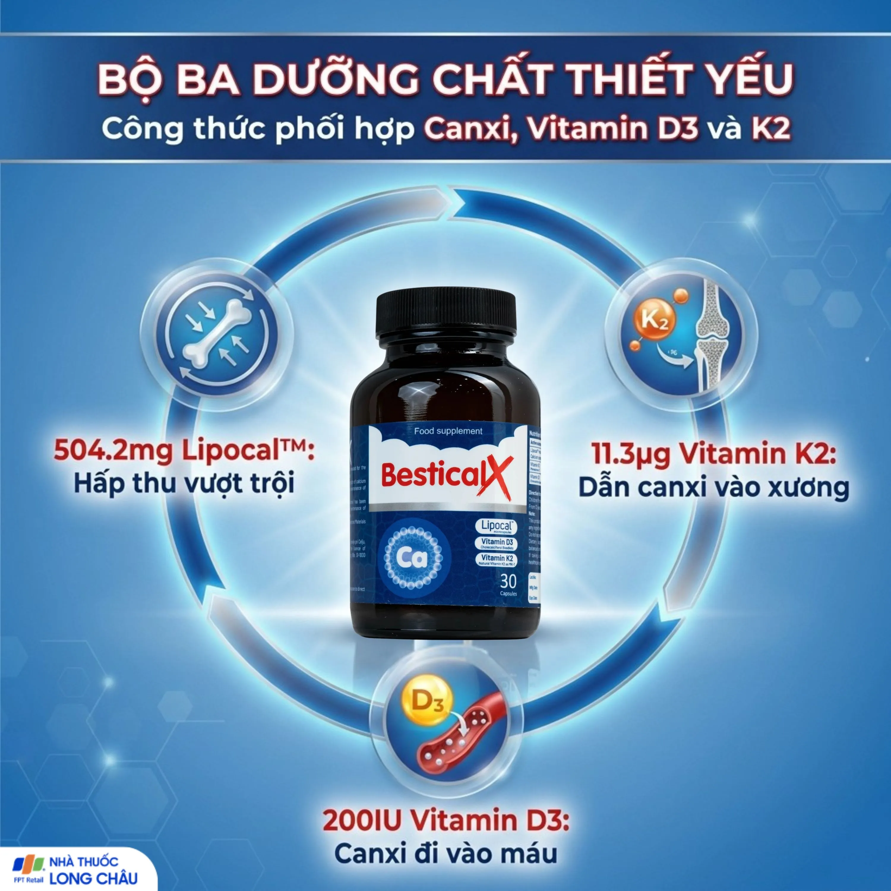 VIÊN UỐNG HỖ TRỢ XƯƠNG, RĂNG CHẮC KHỎE BESTICALX ERGOPHARM 30V 3