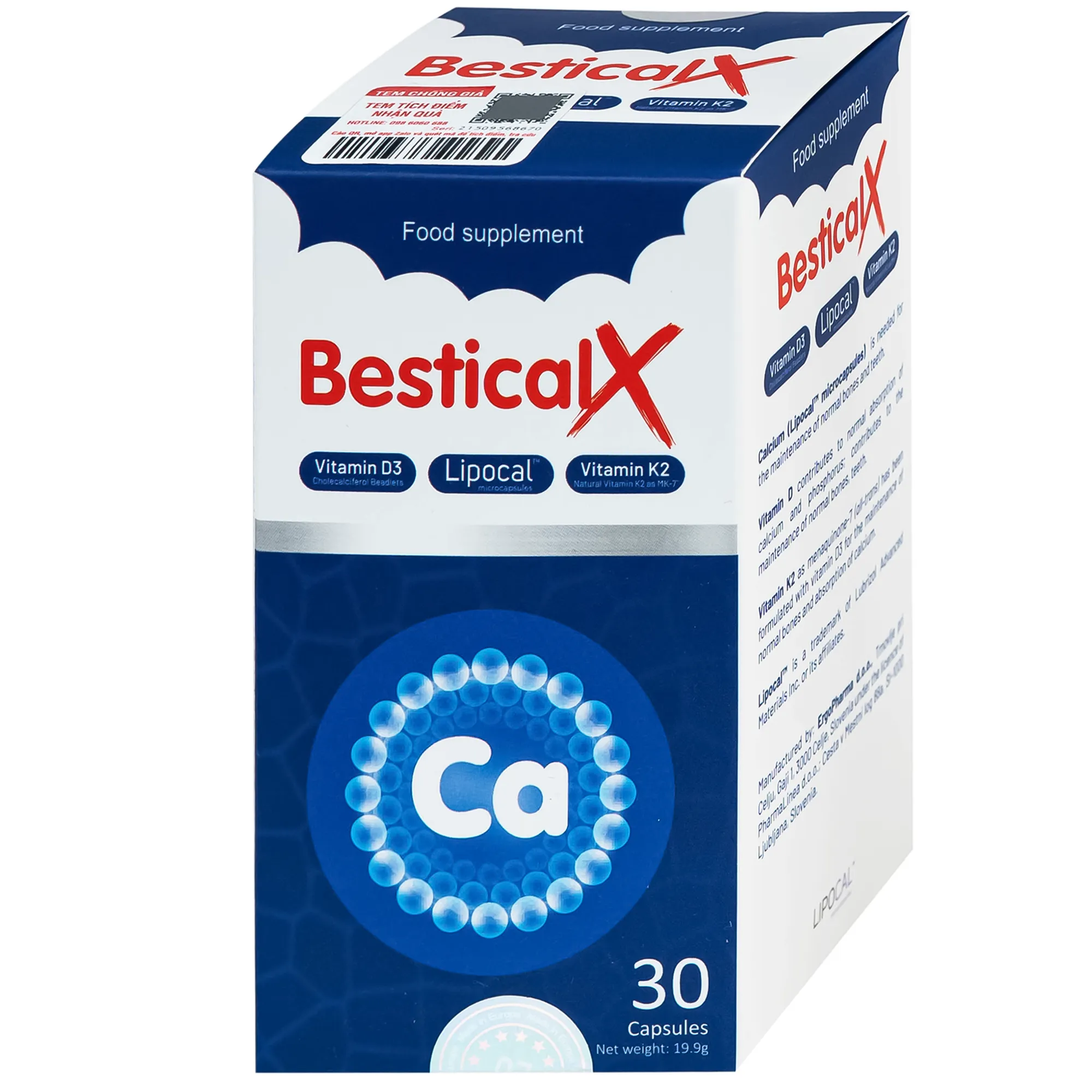 VIÊN UỐNG HỖ TRỢ XƯƠNG, RĂNG CHẮC KHỎE BESTICALX ERGOPHARM 30V 7