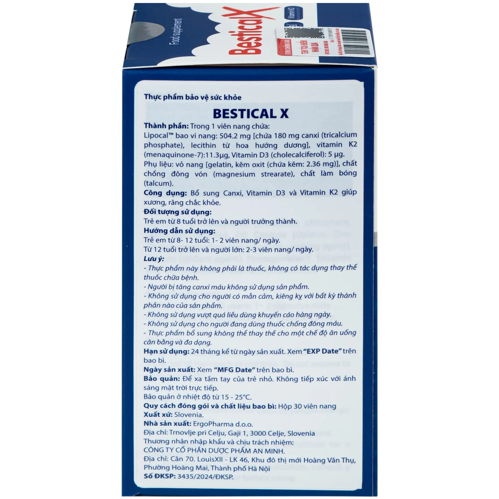 VIÊN UỐNG HỖ TRỢ XƯƠNG, RĂNG CHẮC KHỎE BESTICALX ERGOPHARM 30V 9