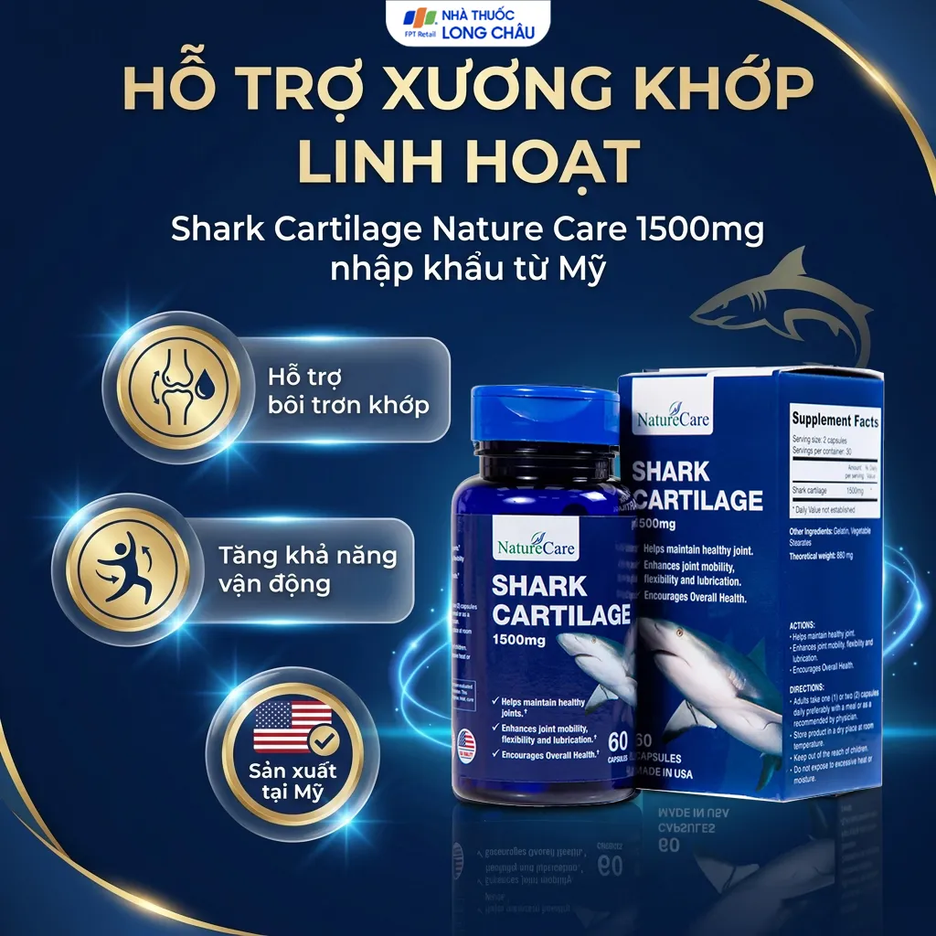 VIÊN UỐNG HỖ TRỢ XƯƠNG KHỚP SHARK CARTILAGE NATURE CARE 60V 2