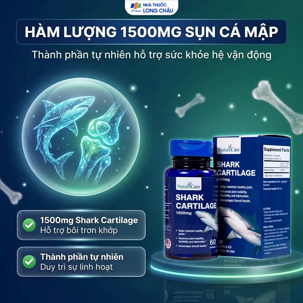 VIÊN UỐNG HỖ TRỢ XƯƠNG KHỚP SHARK CARTILAGE NATURE CARE 60V 3