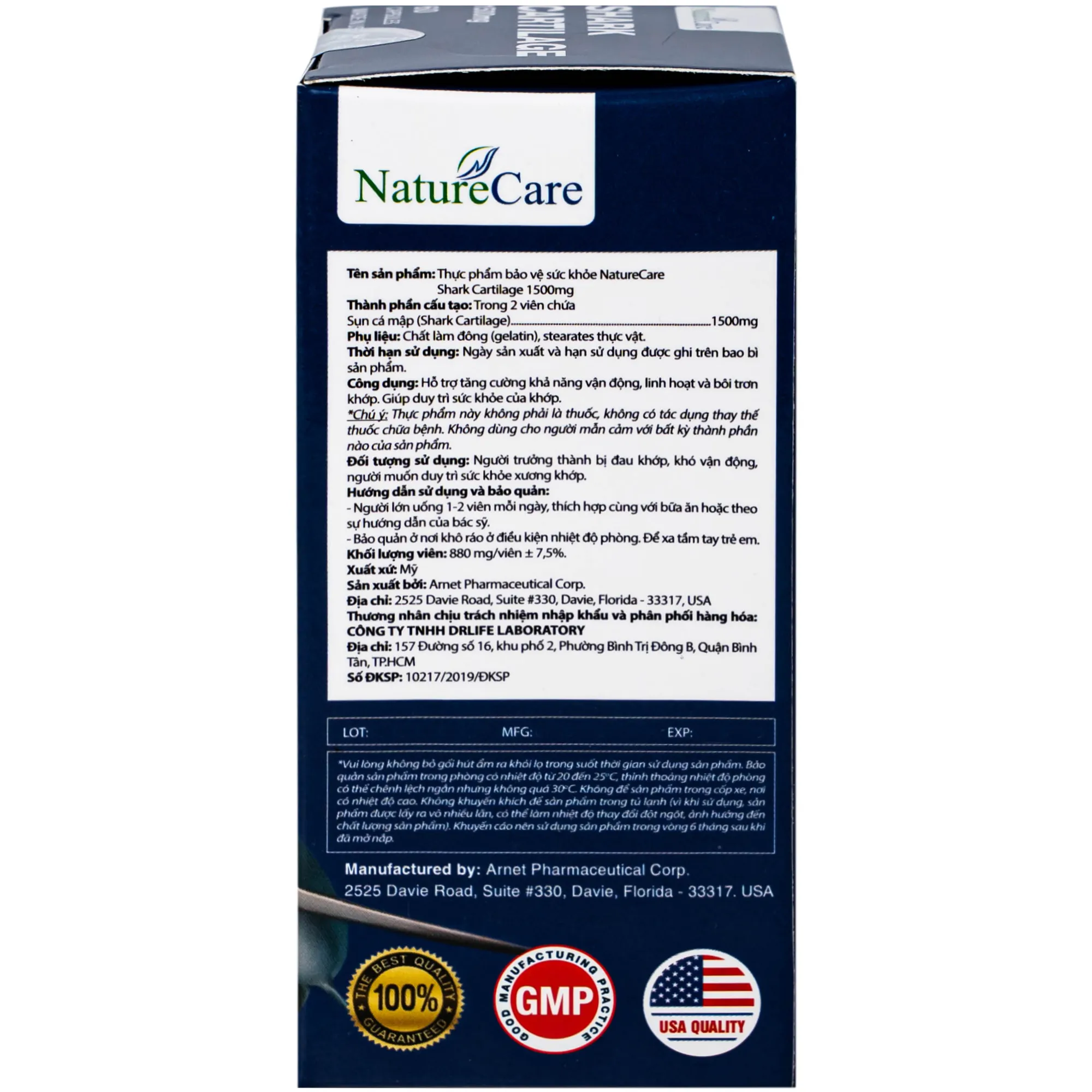 VIÊN UỐNG HỖ TRỢ XƯƠNG KHỚP SHARK CARTILAGE NATURE CARE 60V 10