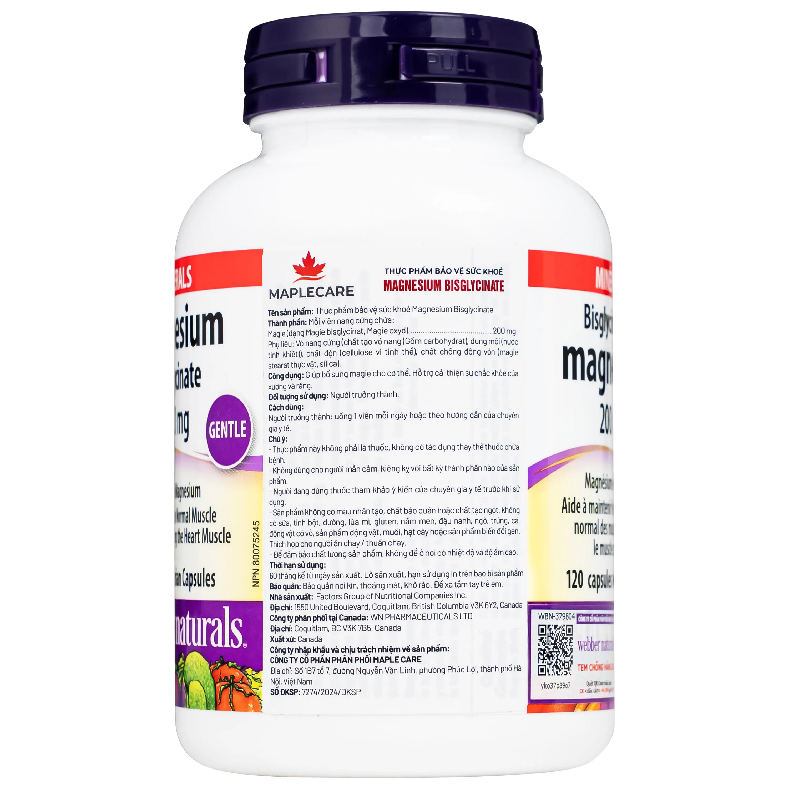VIÊN UỐNG HỖ TRỢ XƯƠNG RĂNG CHẮC KHỎE MAGNESIUM BISGLYCINATE WEBBER NATURALS 120V 7