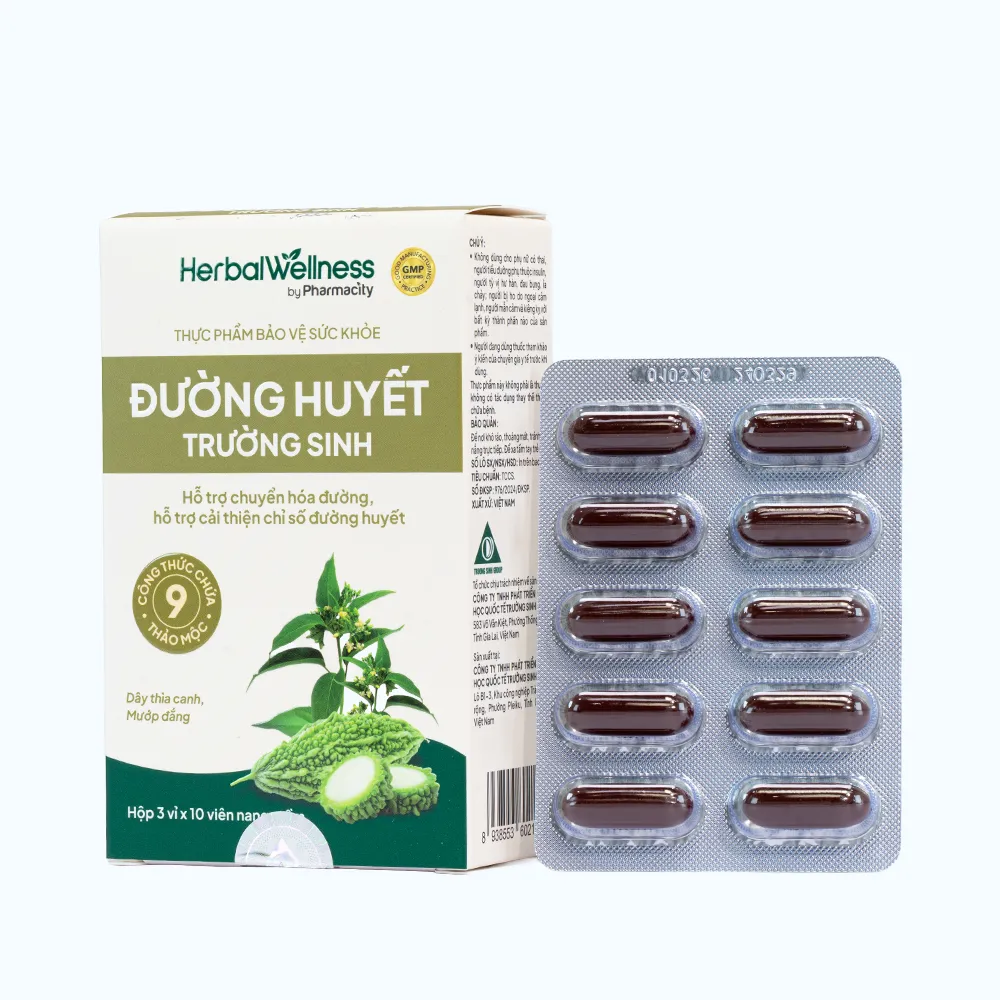 Viên uống Herbal Wellness Đường Huyết Trường Sinh hỗ trợ chuyển hóa đường (Hộp 30 viên)