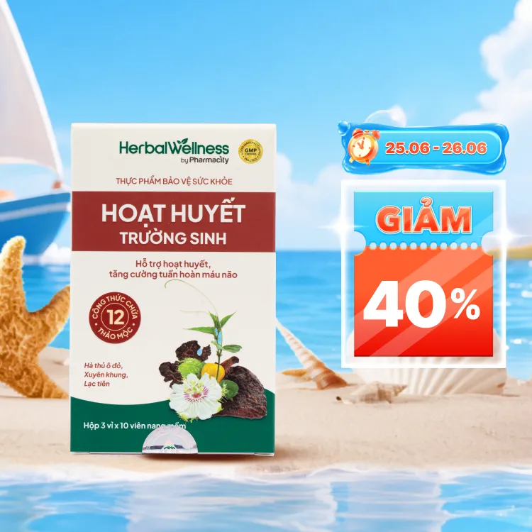 Viên uống Herbal Wellness Hoạt Huyết Trường Sinh hỗ trợ hoạt huyết, tuần hoàn máu não (Hộp 30 viên)
