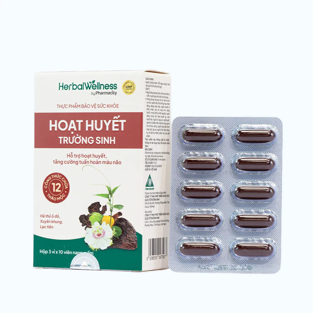 Viên uống Herbal Wellness Hoạt Huyết Trường Sinh hỗ trợ hoạt huyết, tuần hoàn máu não (Hộp 30 viên) 2