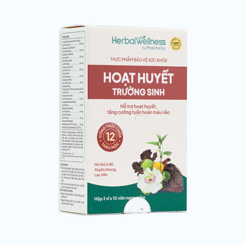 Viên uống Herbal Wellness Hoạt Huyết Trường Sinh hỗ trợ hoạt huyết, tuần hoàn máu não (Hộp 30 viên) 4
