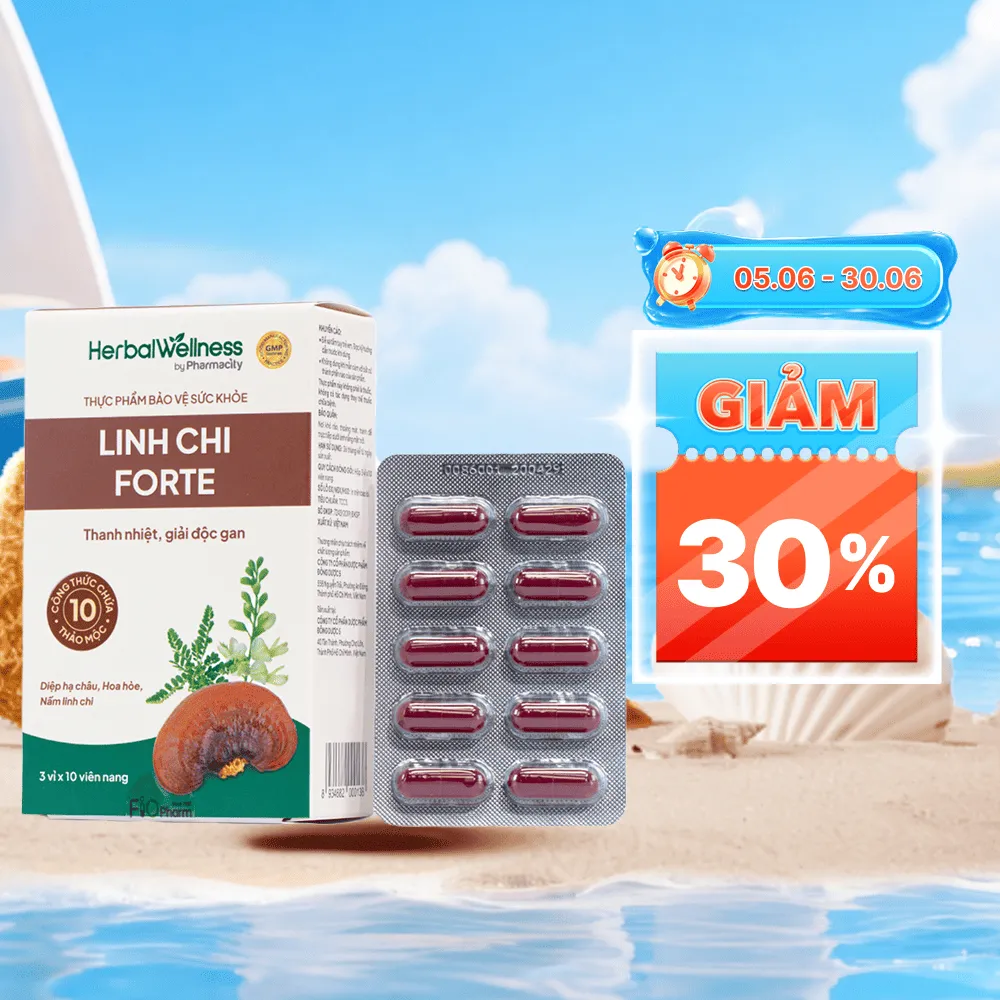 Viên uống Herbal Wellness Linh Chi Forte hỗ trợ thanh nhiệt, tăng cường chức năng gan (Hộp 30 viên)
