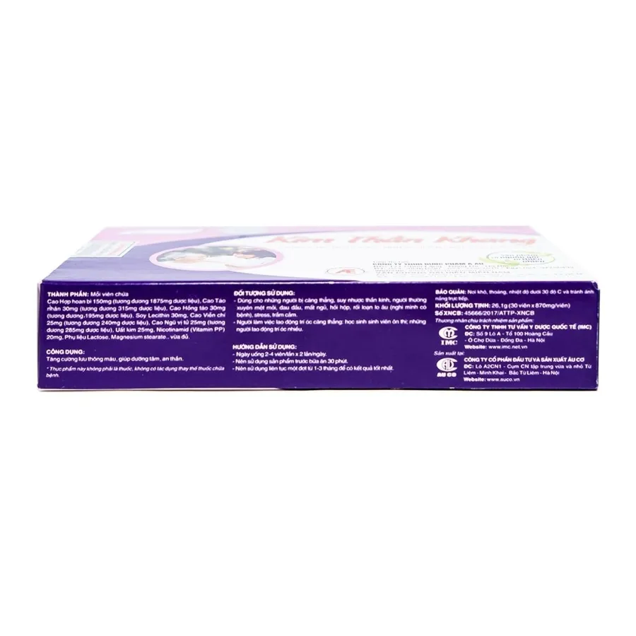 Viên uống Kim Thần Khang Á Âu tăng cường lưu thông máu, giúp dưỡng tâm, an thần (3 vỉ x 10 viên) 2
