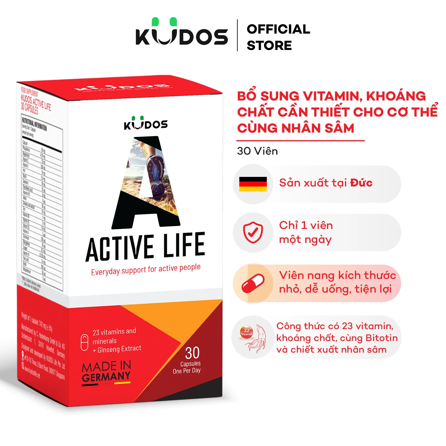 Viên uống Kudos Active Life (Hộp 30 viên) bổ sung vitamin và khoáng chất 3