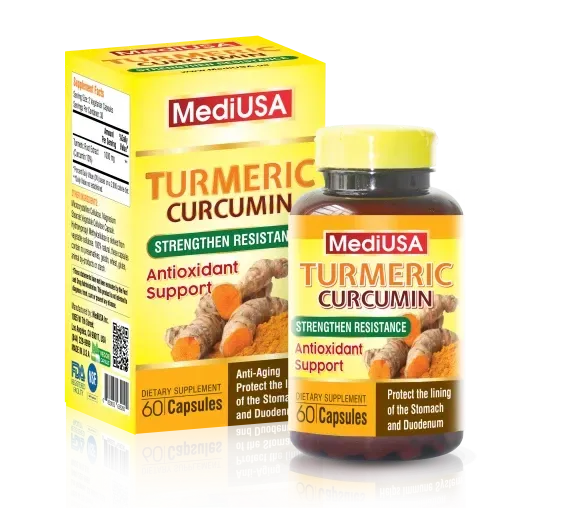 Viên uống MediUSA Turmeric Curcumin hỗ trợ bảo vệ niêm mạc dạ dày (Hộp 60 viên)
