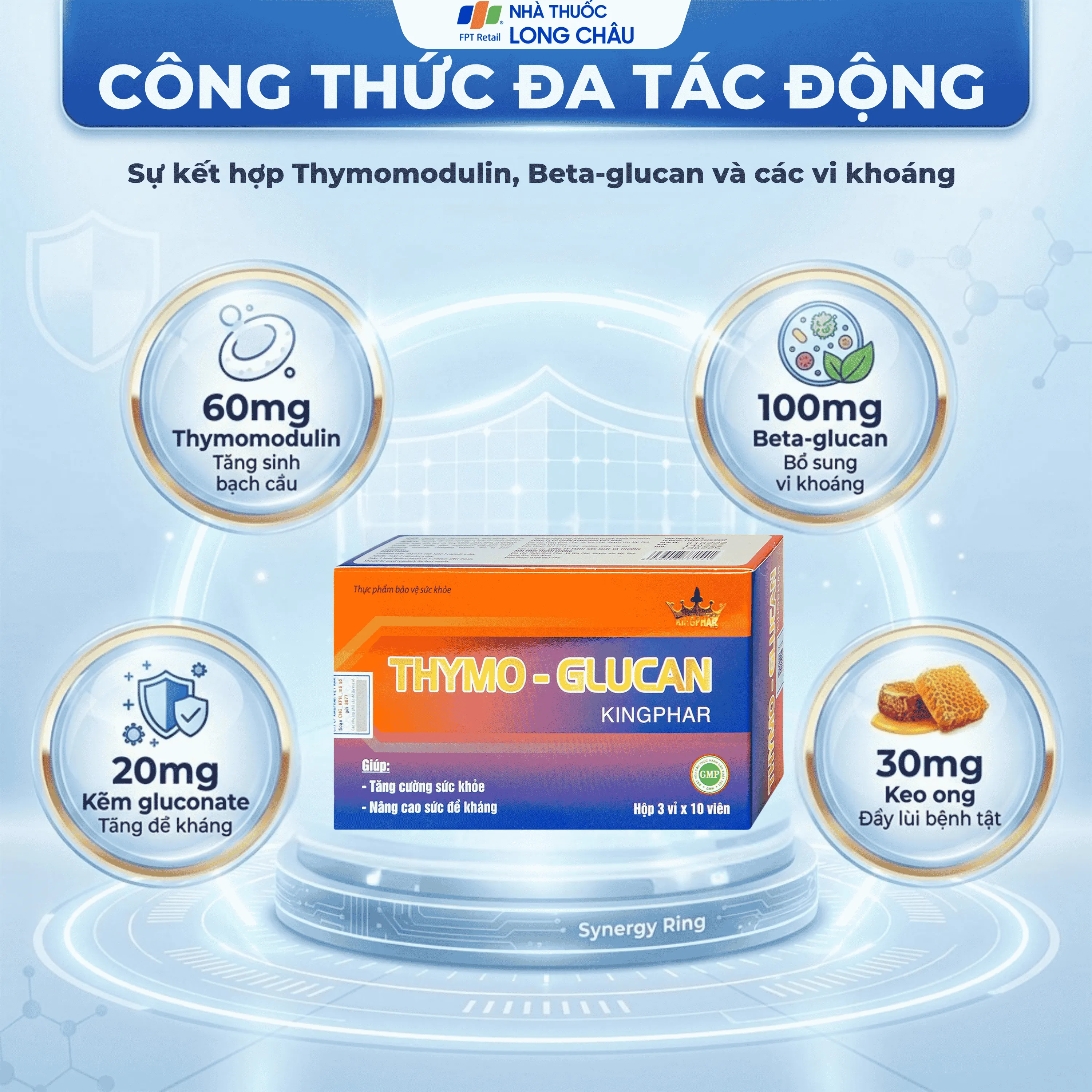 VIÊN UỐNG NÂNG CAO SỨC ĐỀ KHÁNG THYMO-GLUCAN KINGPHAR 3X10 3