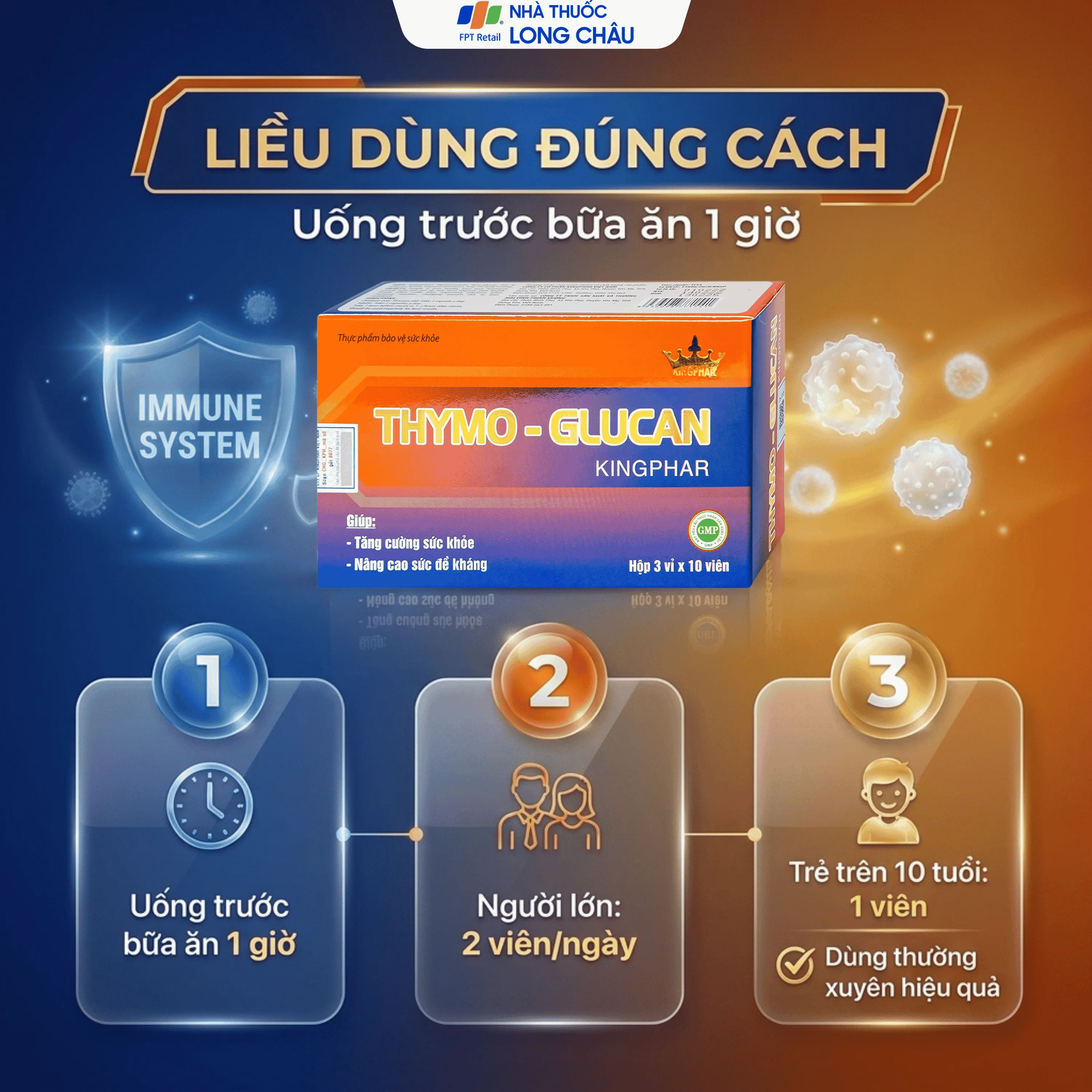 VIÊN UỐNG NÂNG CAO SỨC ĐỀ KHÁNG THYMO-GLUCAN KINGPHAR 3X10 5