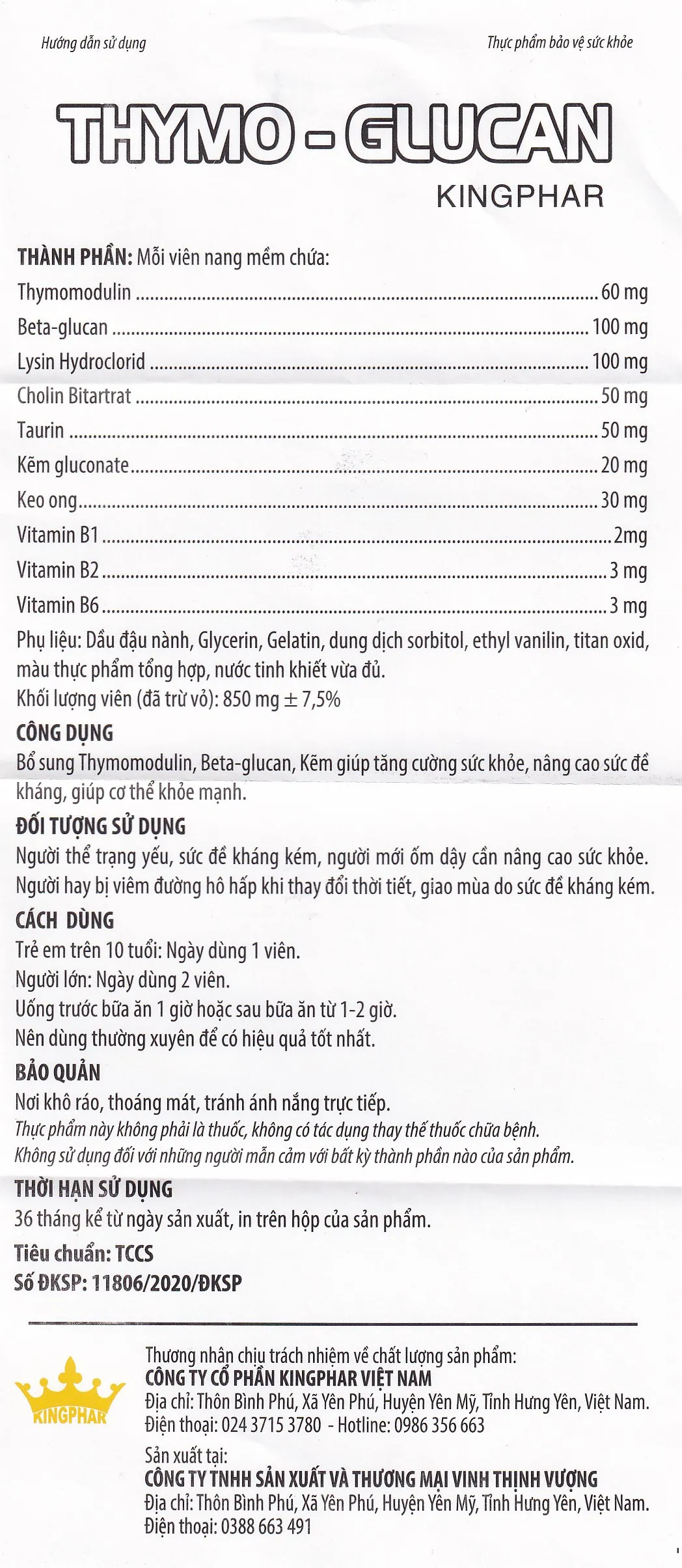 VIÊN UỐNG NÂNG CAO SỨC ĐỀ KHÁNG THYMO-GLUCAN KINGPHAR 3X10 11