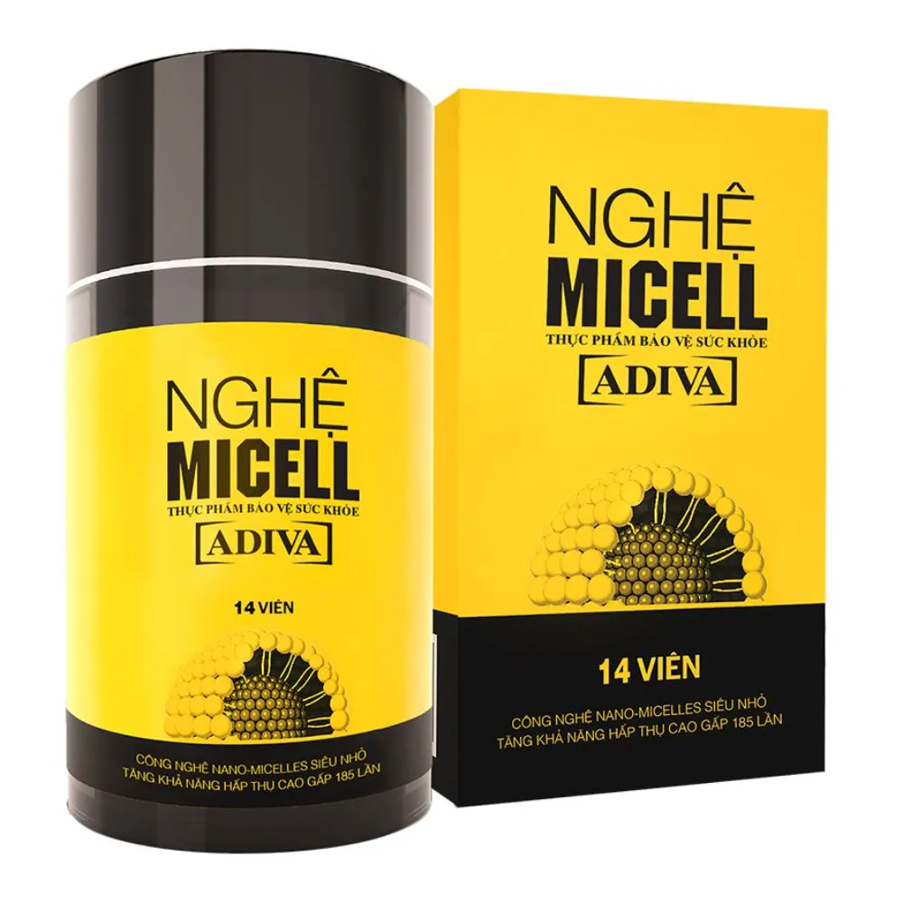 Viên uống Nghệ Micell Adiva hỗ trợ điều trị viêm loét dạ dày, giúp giảm tổn thương niêm mạc dạ dày (14 viên)