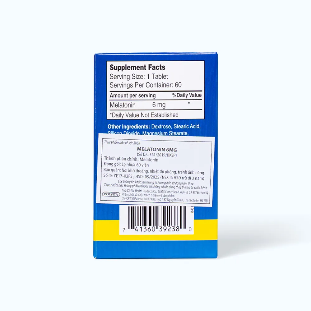 Viên uống NU-HEALTH Melatonin (hộp 60 viên) cải thiệng giấc ngủ 4