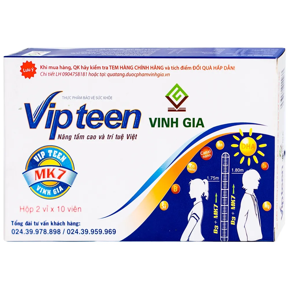 VIÊN UỐNG PHÁT TRIỂN CHIỀU CAO VIPTEEN VINH GIA 2X10