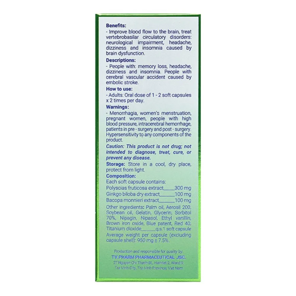 Viên uống Phariton Bổ Não hỗ trợ giảm triệu chứng suy giảm trí nhớ (Hộp 30 viên) 4