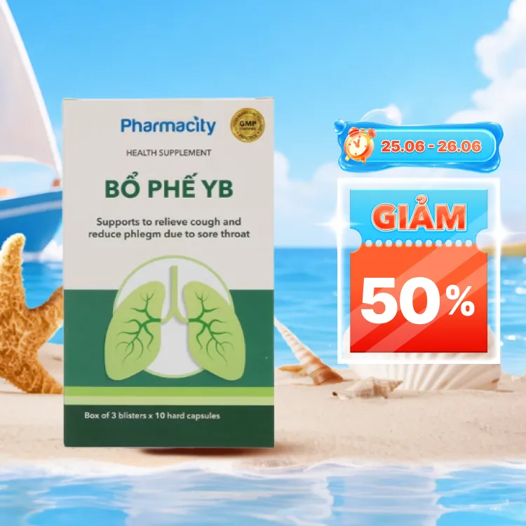 Viên uống Pharmacity Bổ Phế YB hỗ trợ giảm ho, giảm đờm do viêm họng (Hộp 30 viên nang cứng)